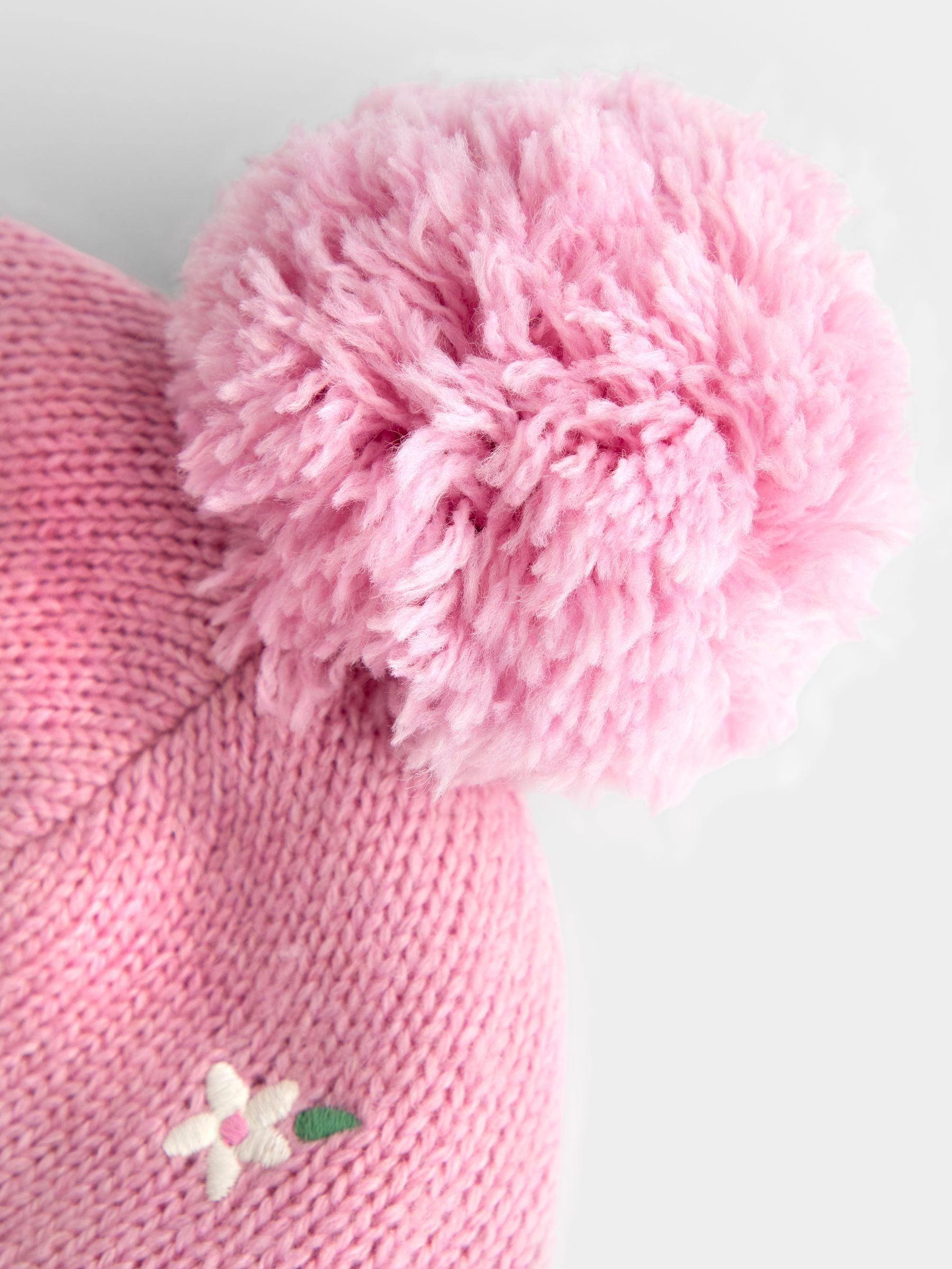 Pink Flower Embroidered Pom Pom Knitted Hat - Image 4 of 4