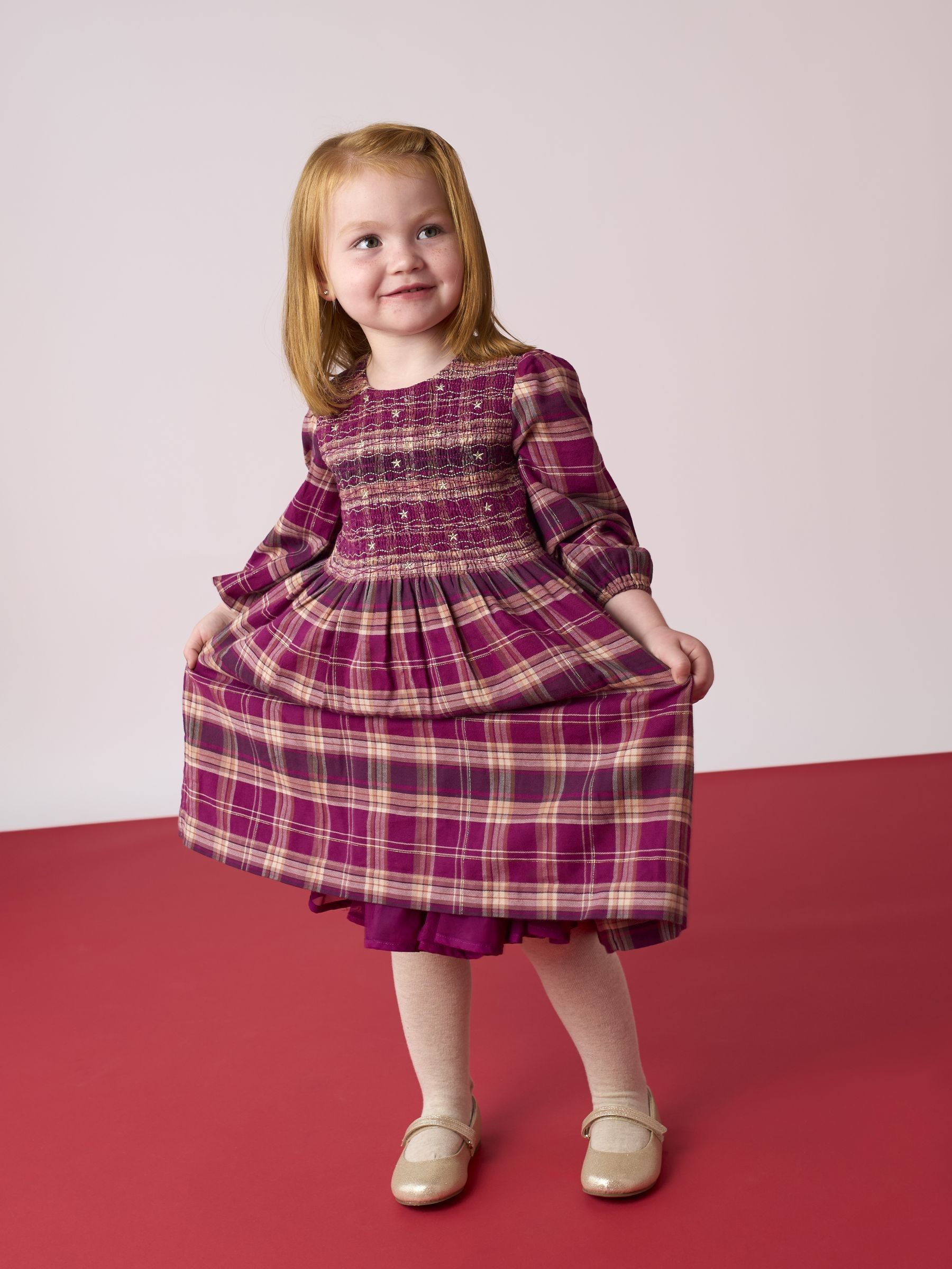 Burgundy Smocked Tartan Party Dress | JoJo Maman Bb USA