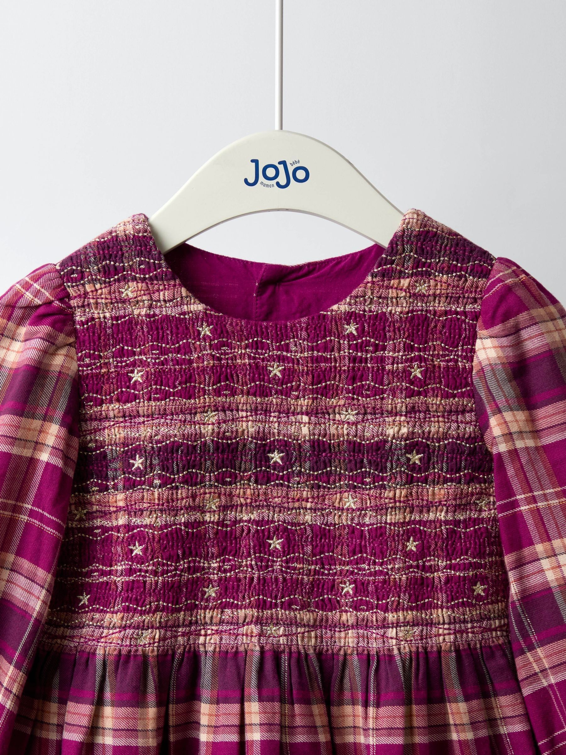 Burgundy Smocked Tartan Party Dress - Image 2 of 4