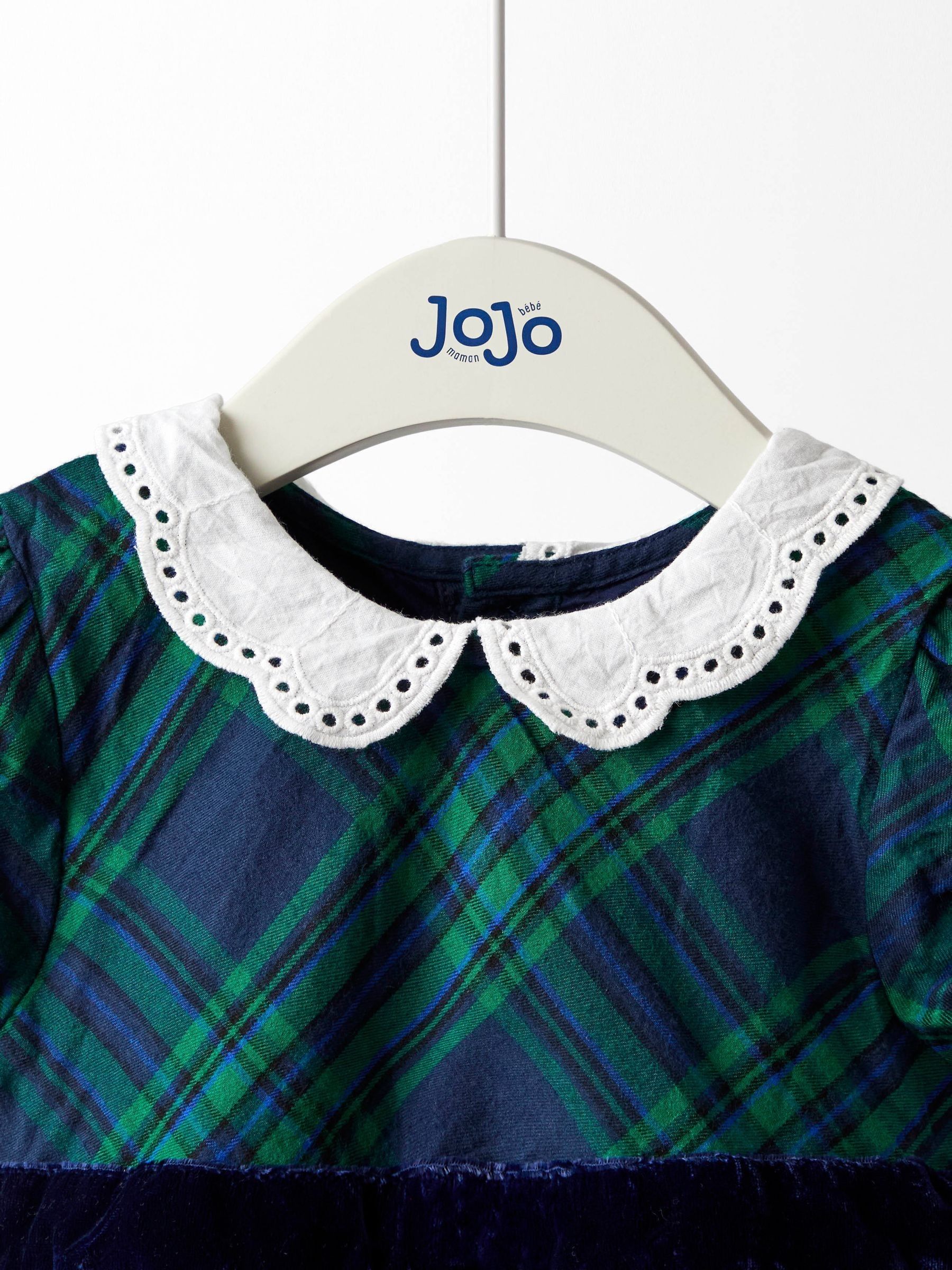 Green Check Party Dress With Broderie Collar | JoJo Maman Bb USA Green Check Party Dress With Broderie Collar | JoJo Maman Bb USA