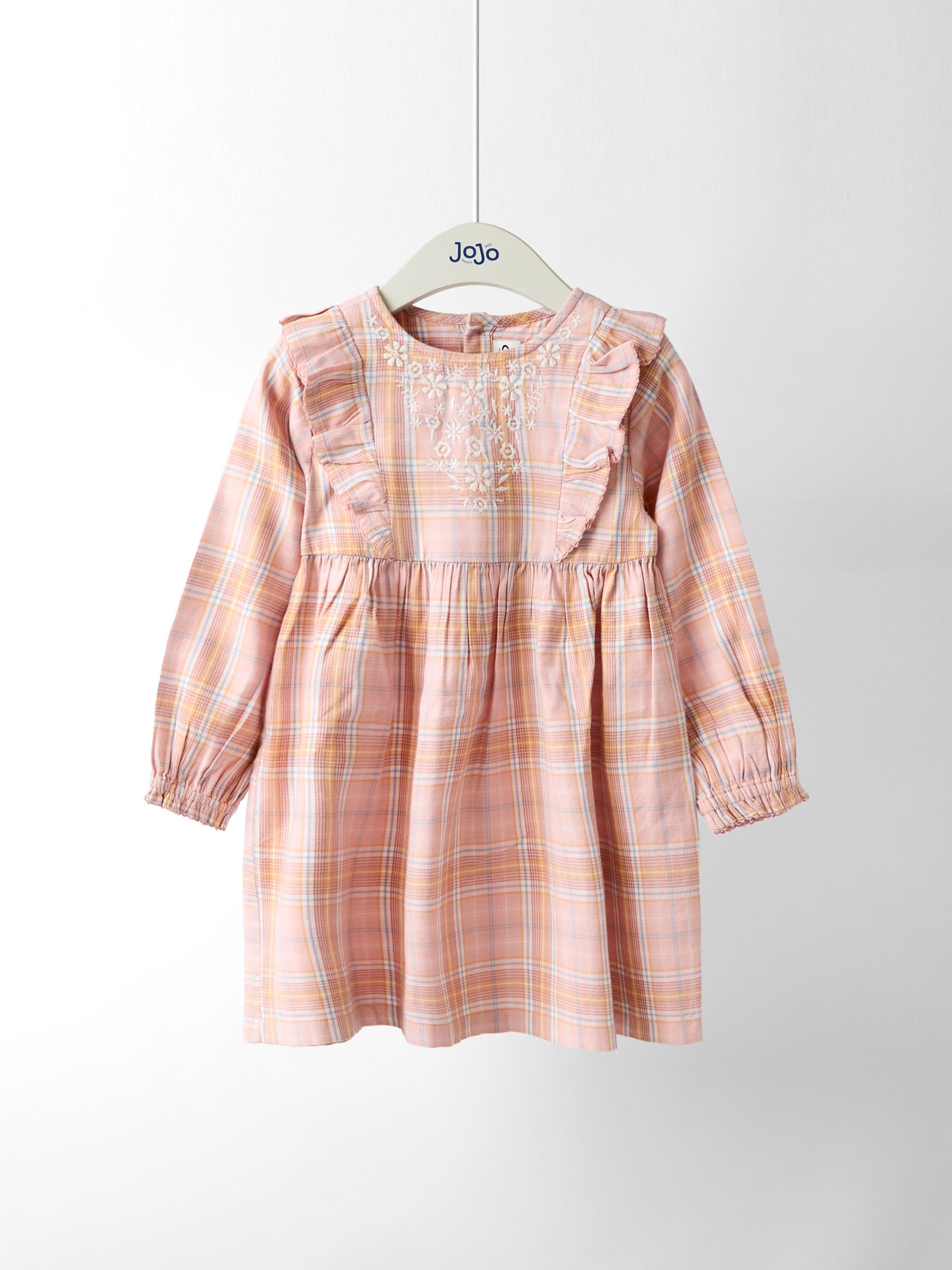 Pink Check Frill Sleeve Embroidered Dress - Image 1 of 5