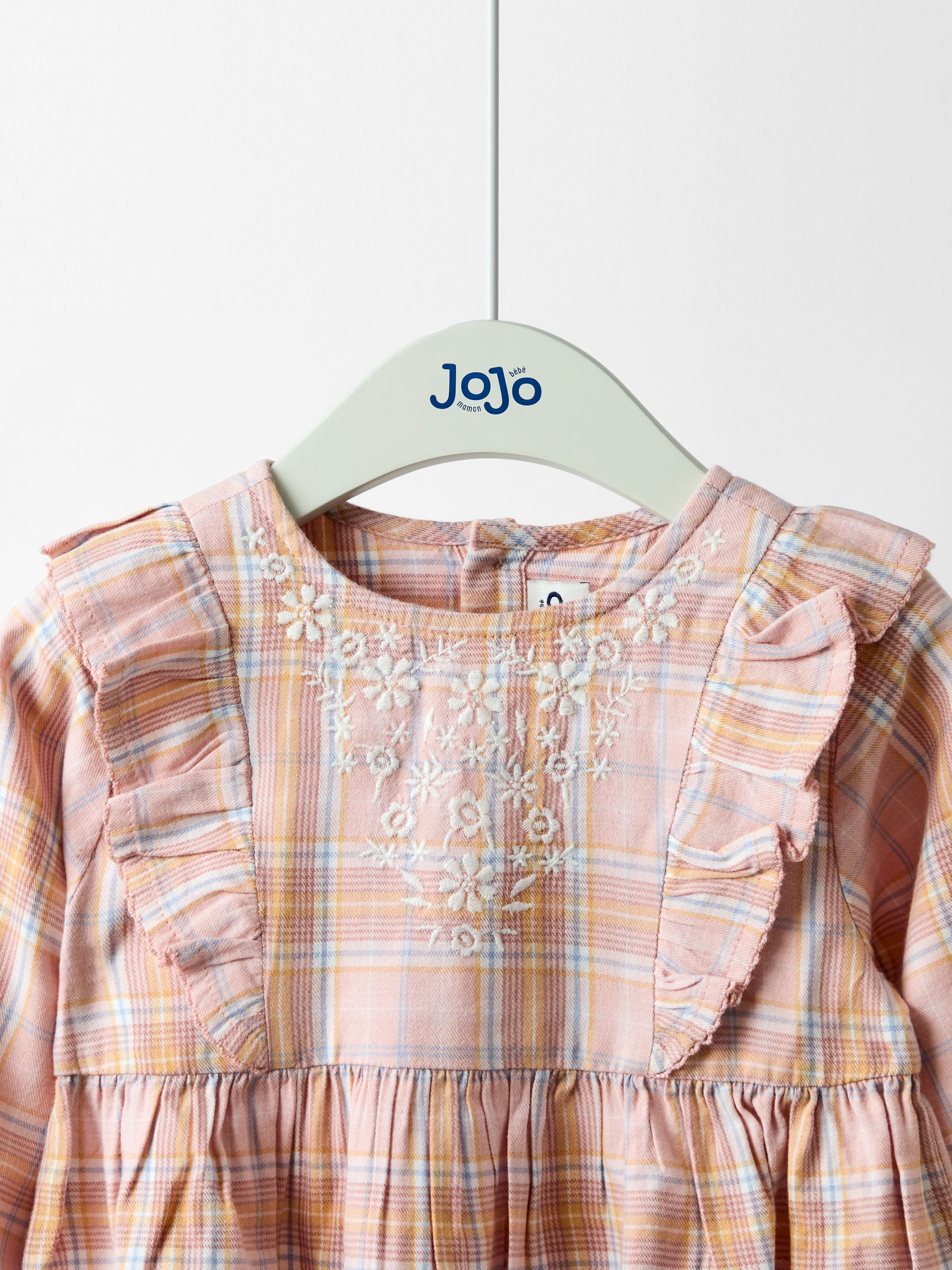 Pink Check Frill Sleeve Embroidered Dress - Image 3 of 5