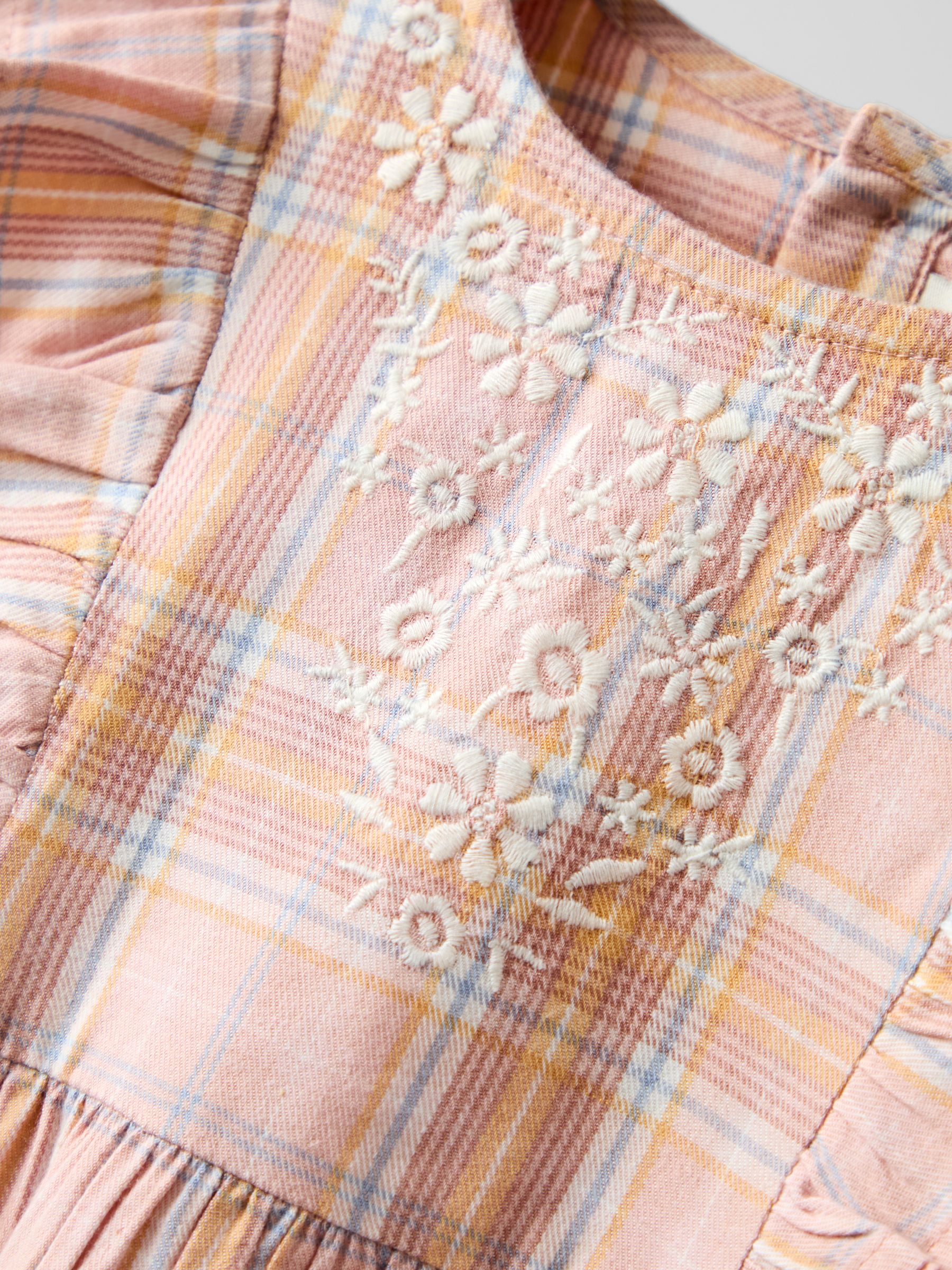 Pink Check Frill Sleeve Embroidered Dress - Image 4 of 5