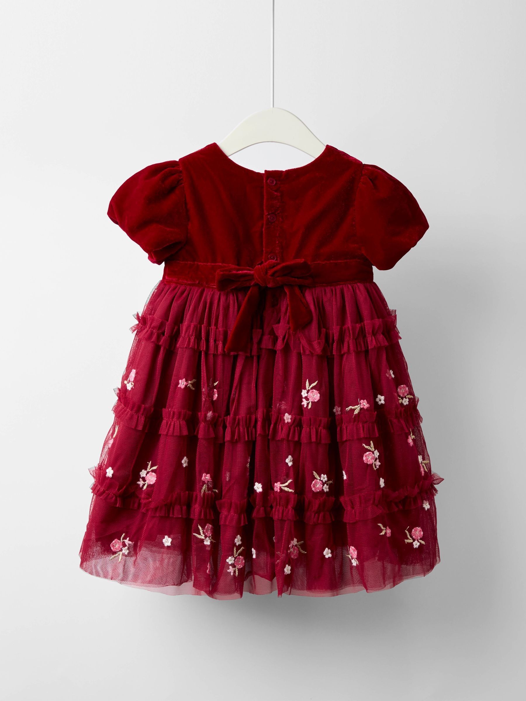 Red Floral Tiered Tulle Party Dress - Image 4 of 4
