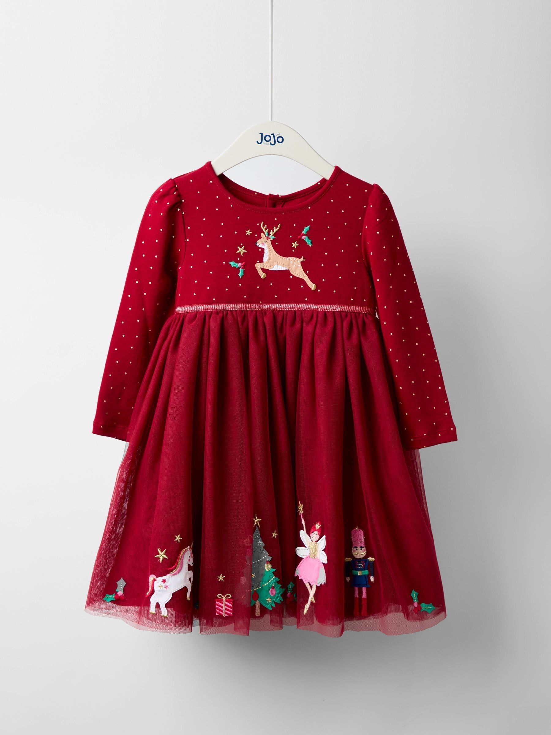 Red Christmas Friends Appliqué Tulle Party Dress - Image 1 of 4