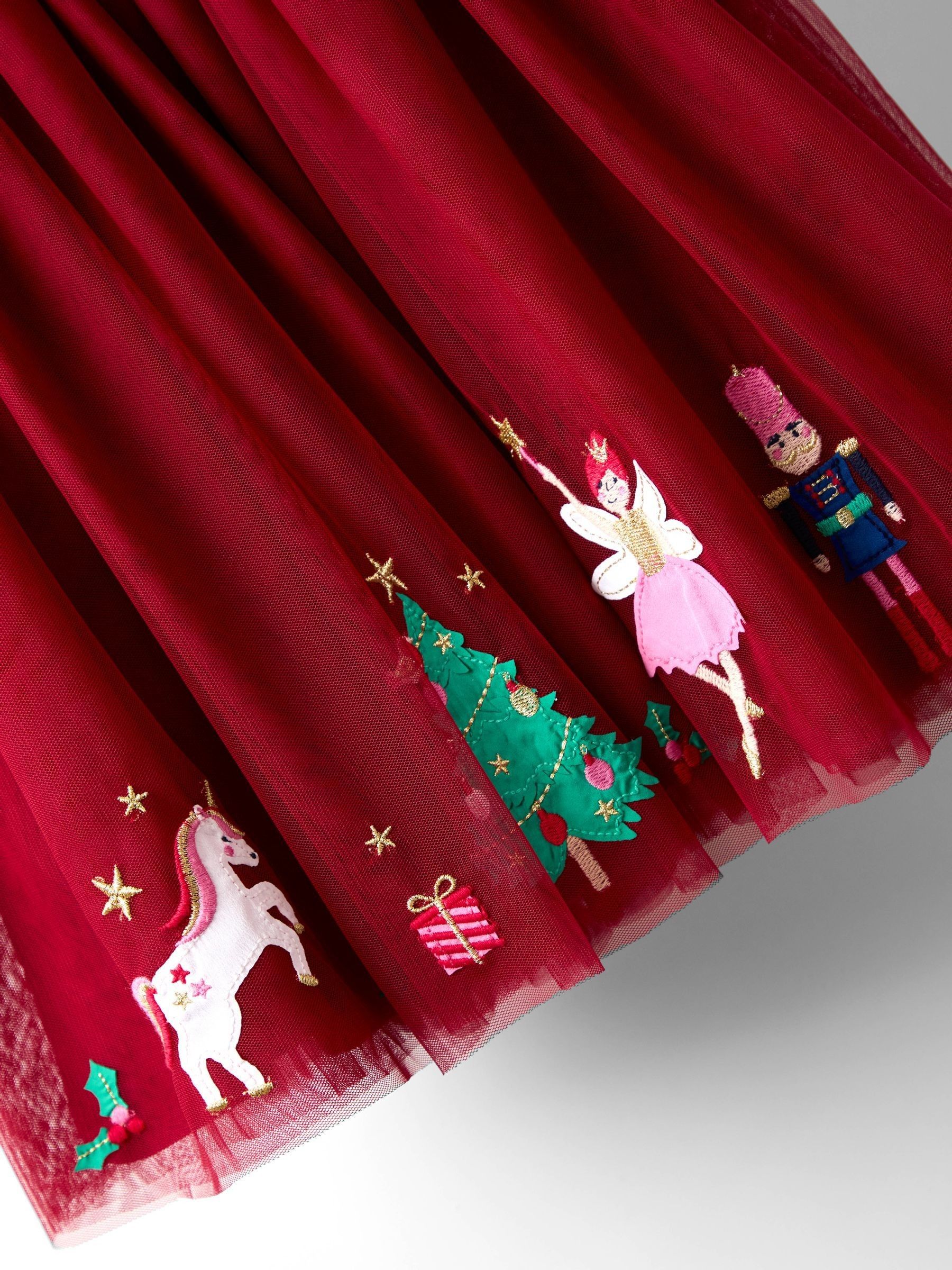 Red Christmas Friends Appliqué Tulle Party Dress - Image 3 of 4