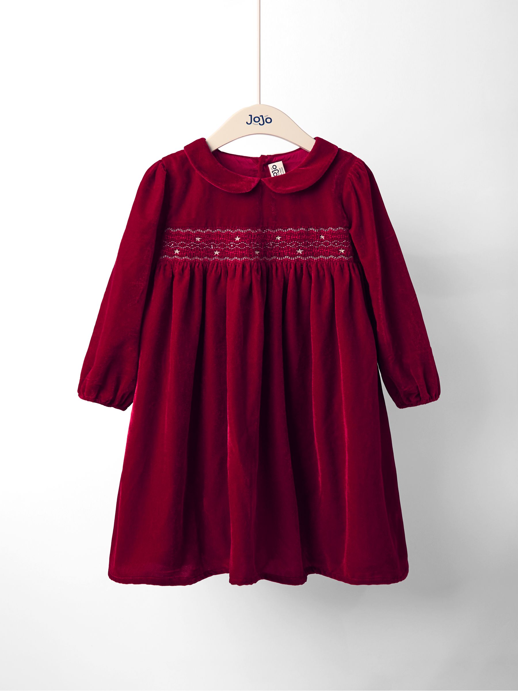 Red Smocked Waist Velvet Party Dress | JoJo Maman Bb