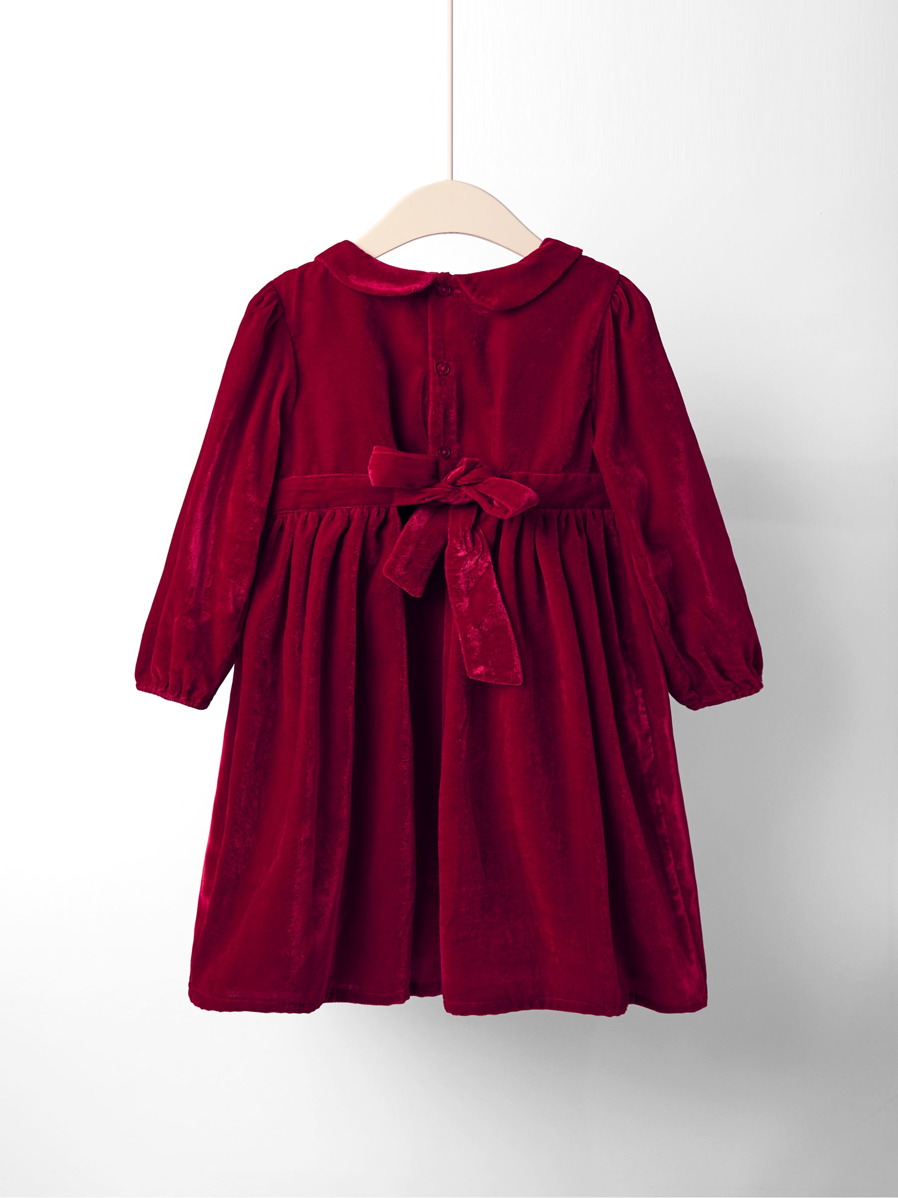 Red Smocked Waist Velvet Party Dress - Image 2 of 4