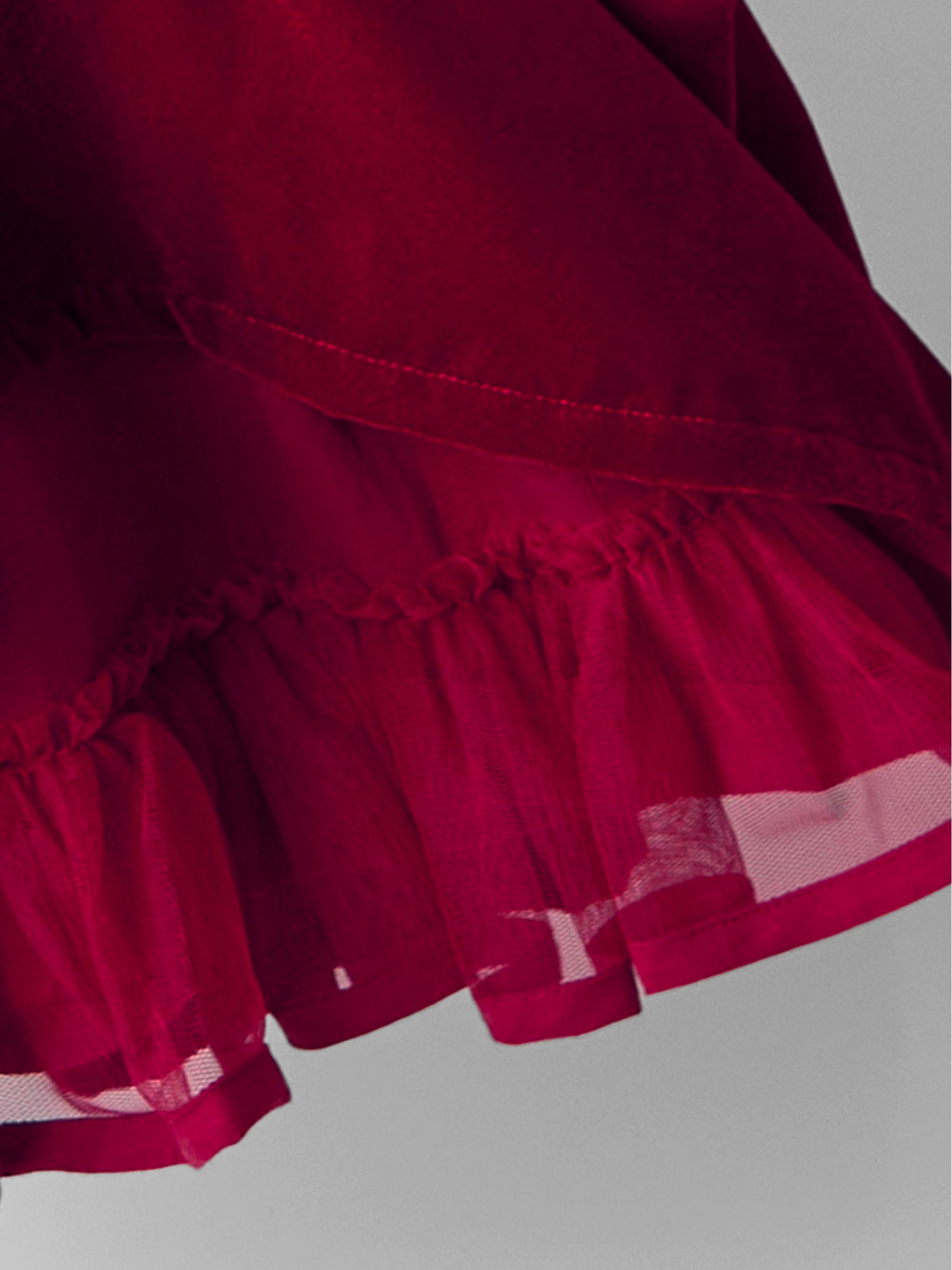 Red Smocked Waist Velvet Party Dress - Image 3 of 4