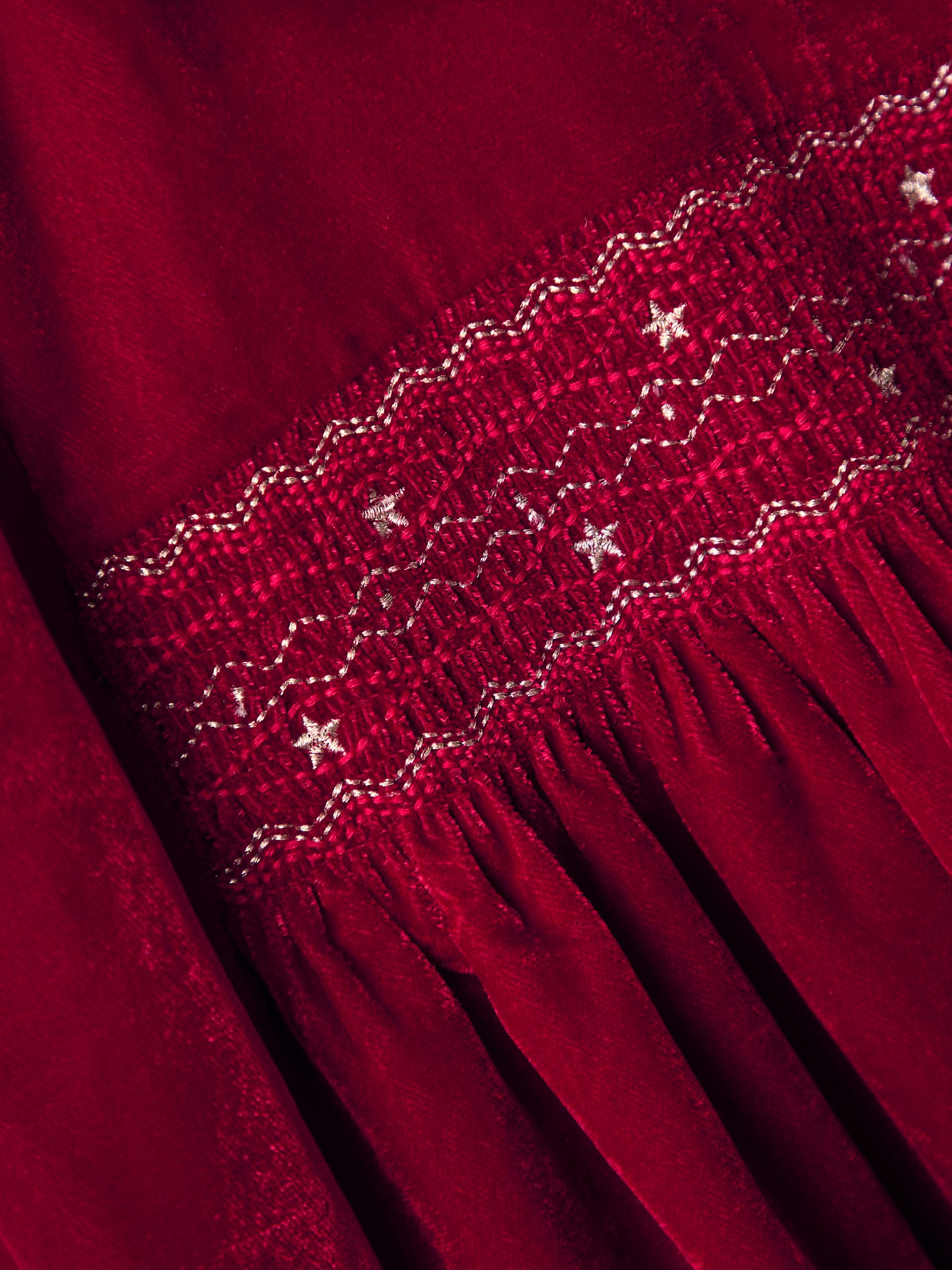 Red Smocked Waist Velvet Party Dress - Image 4 of 4