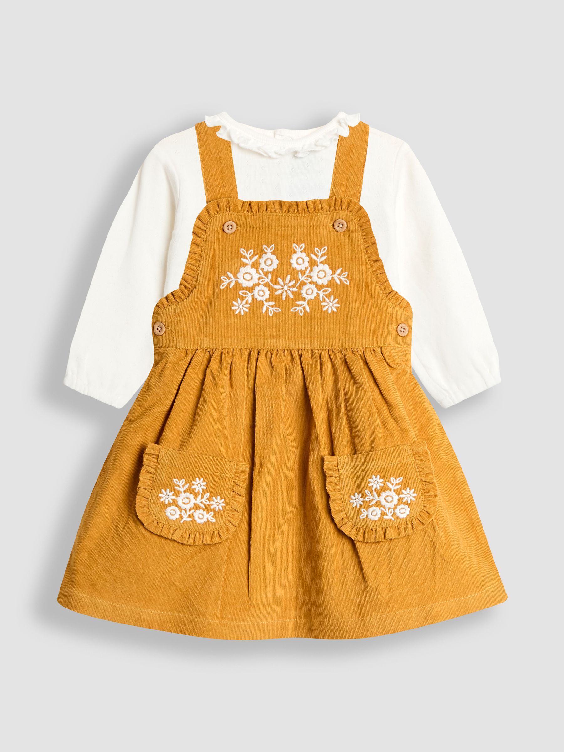 Yellow Embroidered Cord Pinafore Dress & Blouse Set - Image 1 of 6