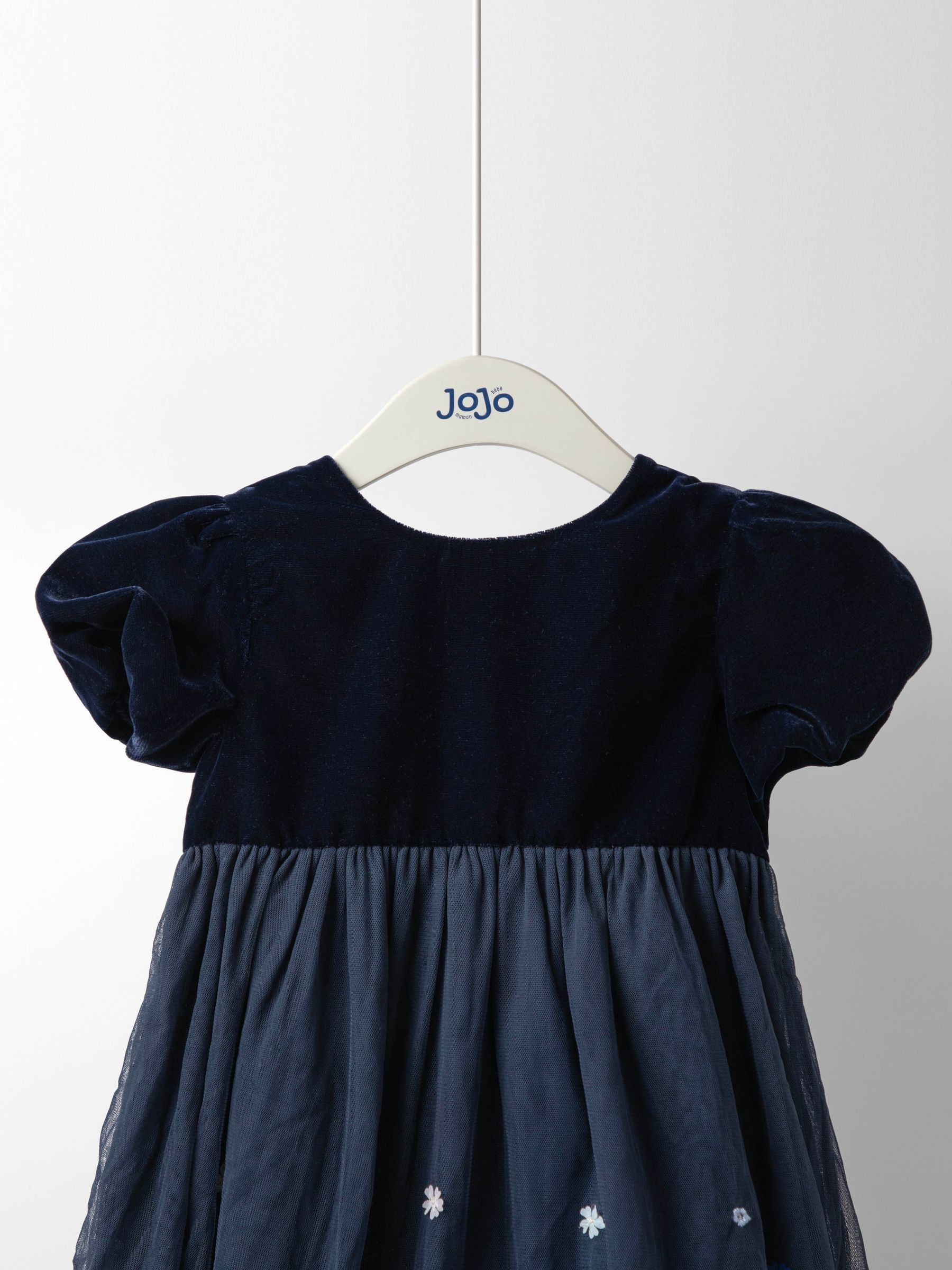 Navy Blue Blossom Velvet Topped Party Dress - Image 2 of 4