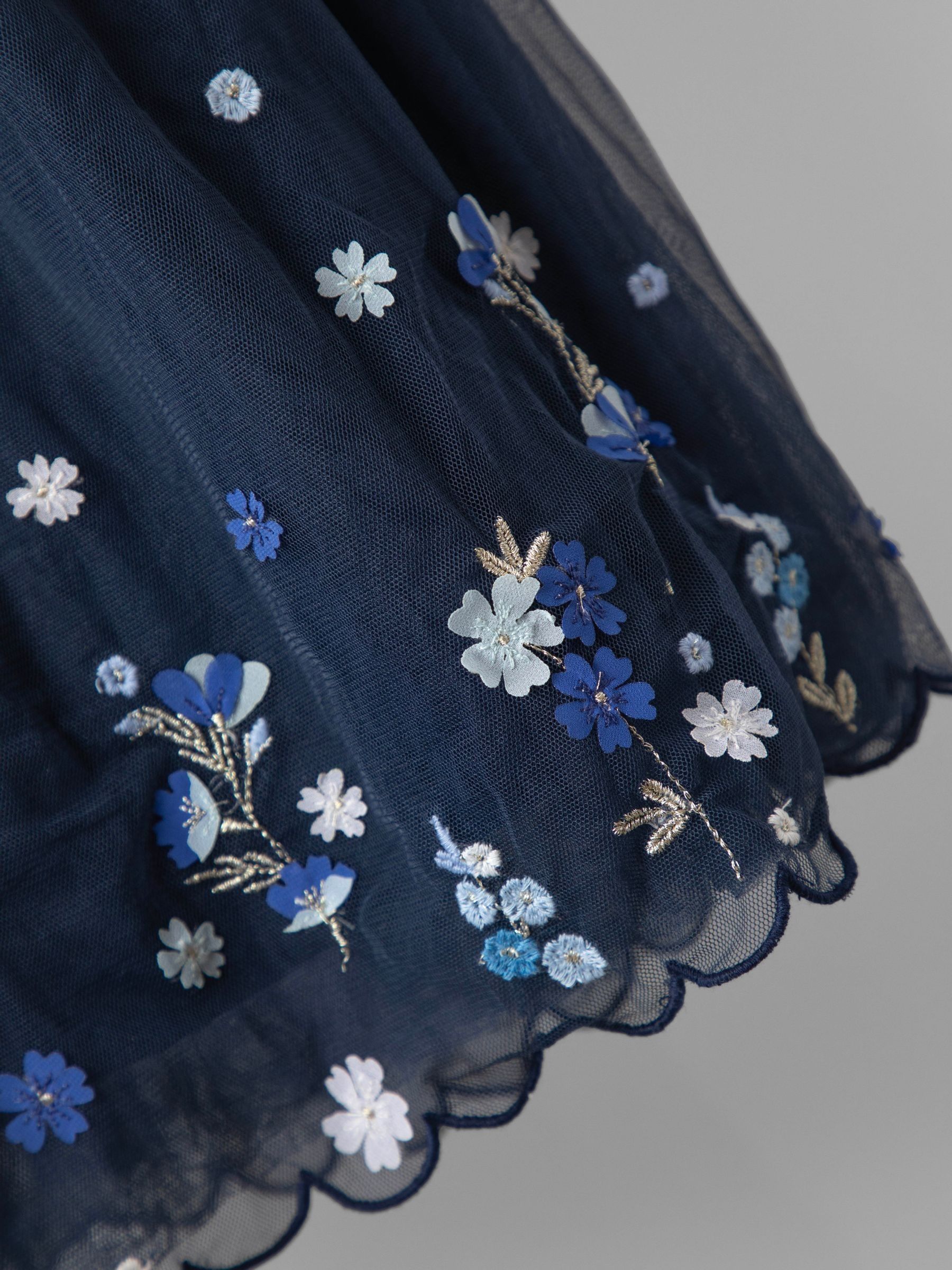 Navy Blue Blossom Velvet Topped Party Dress - Image 3 of 4