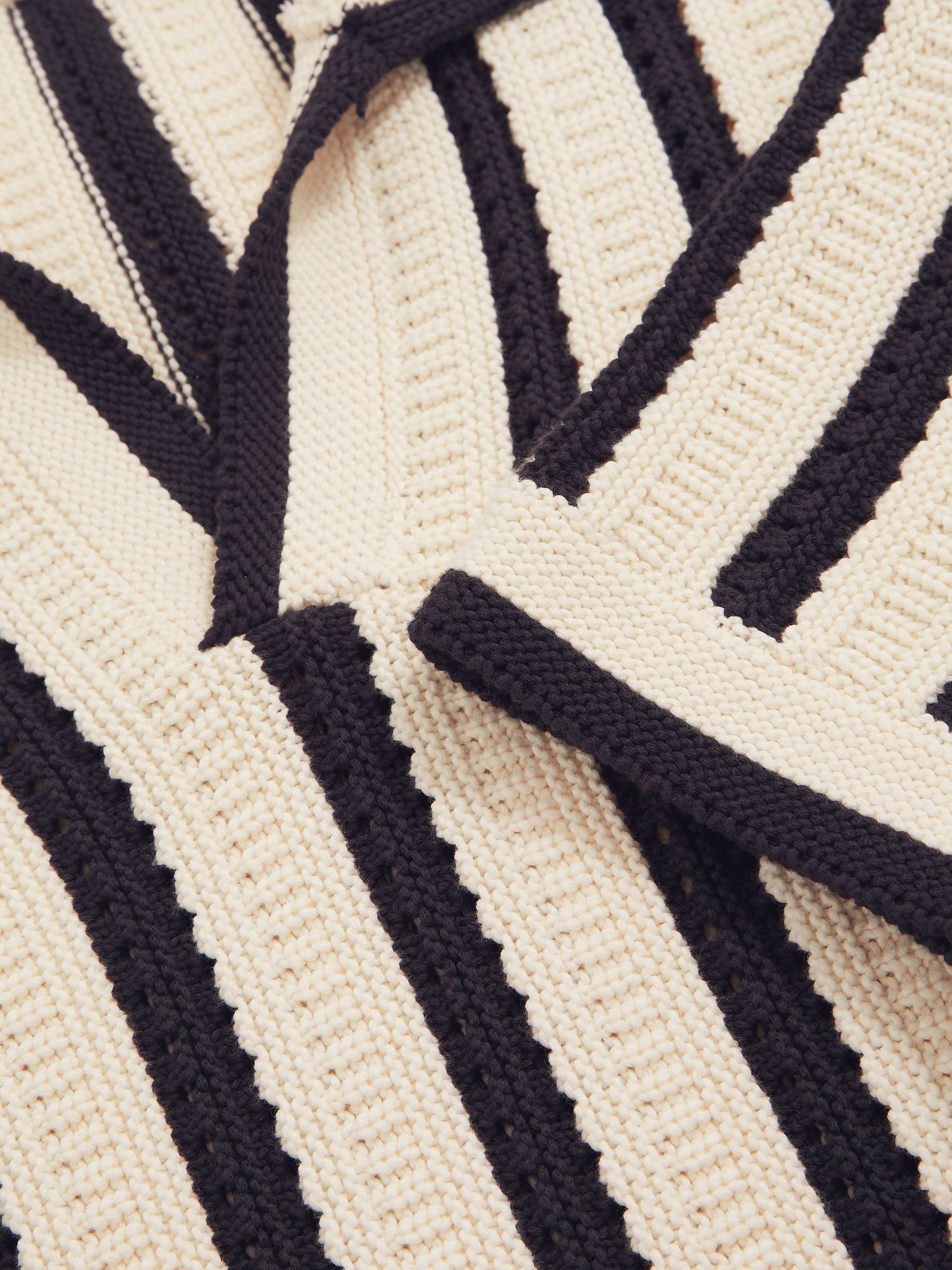 Cotton Blend Stripe Knit Polo Shirt in Off White/Navy - Image 7 of 7