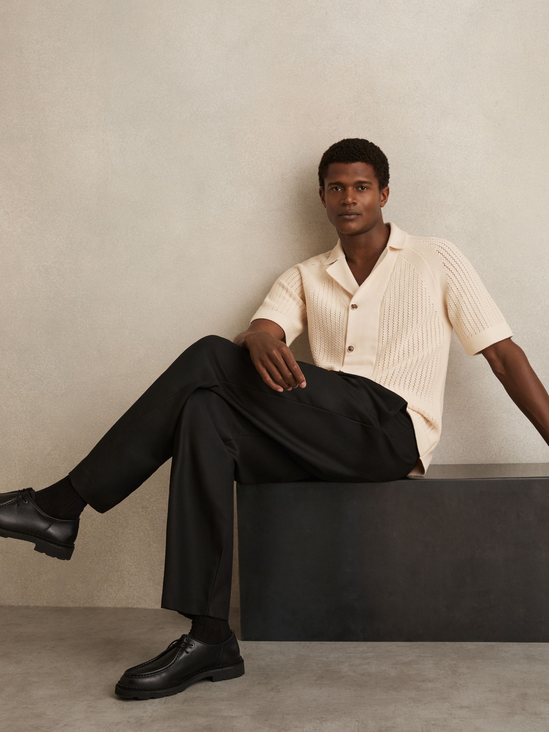 Cotton Textured-Knit Cuban-Collar Shirt in Light Stone - Image 3 of 7