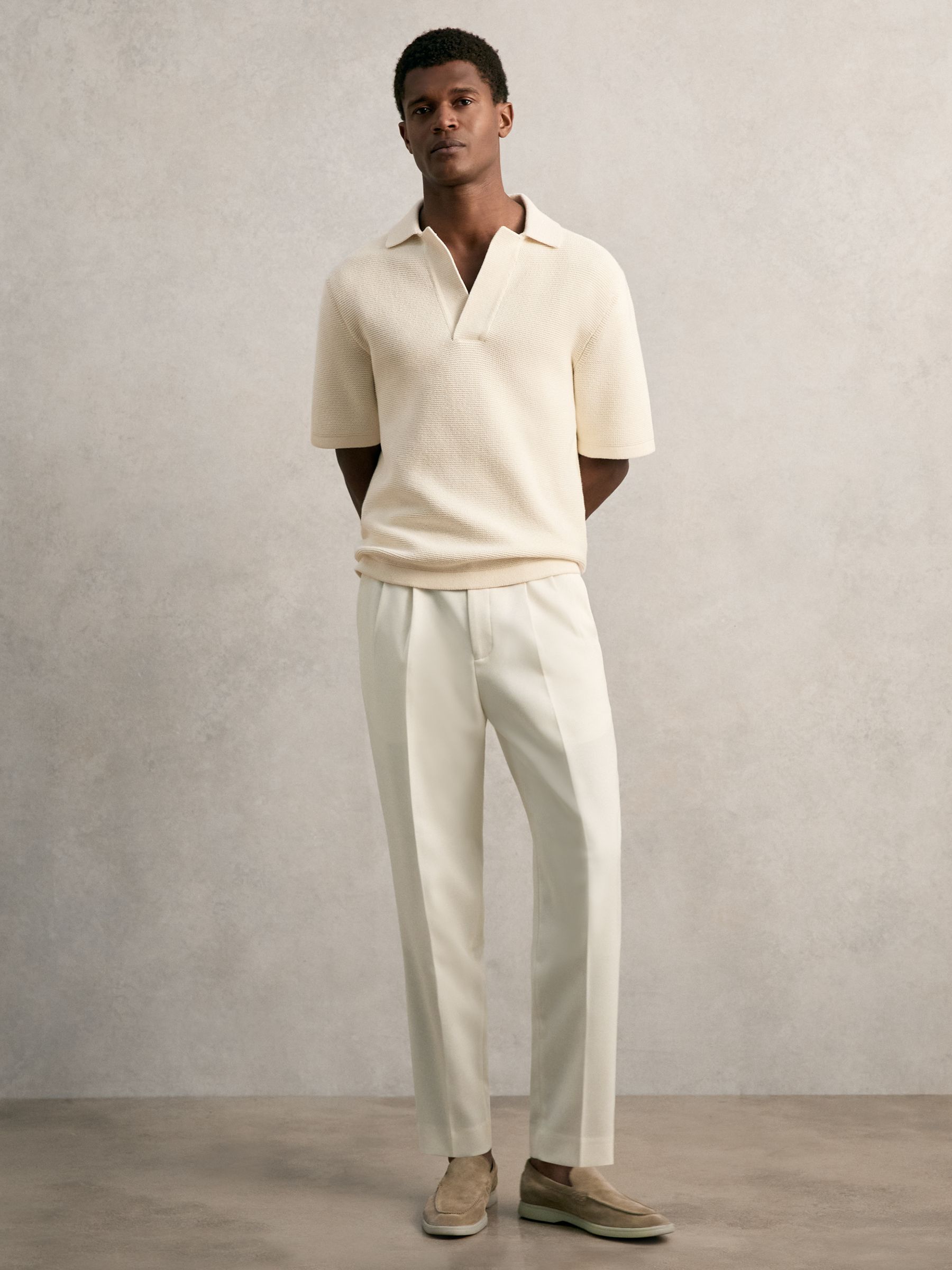 Oversize Textured Polo Shirt Cotton-Blend in Off White - Image 3 of 8