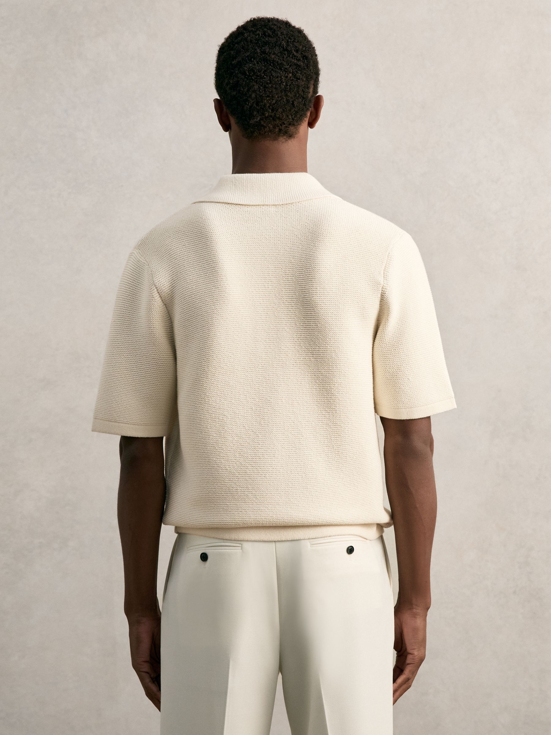Oversize Textured Polo Shirt Cotton-Blend in Off White - Image 6 of 8