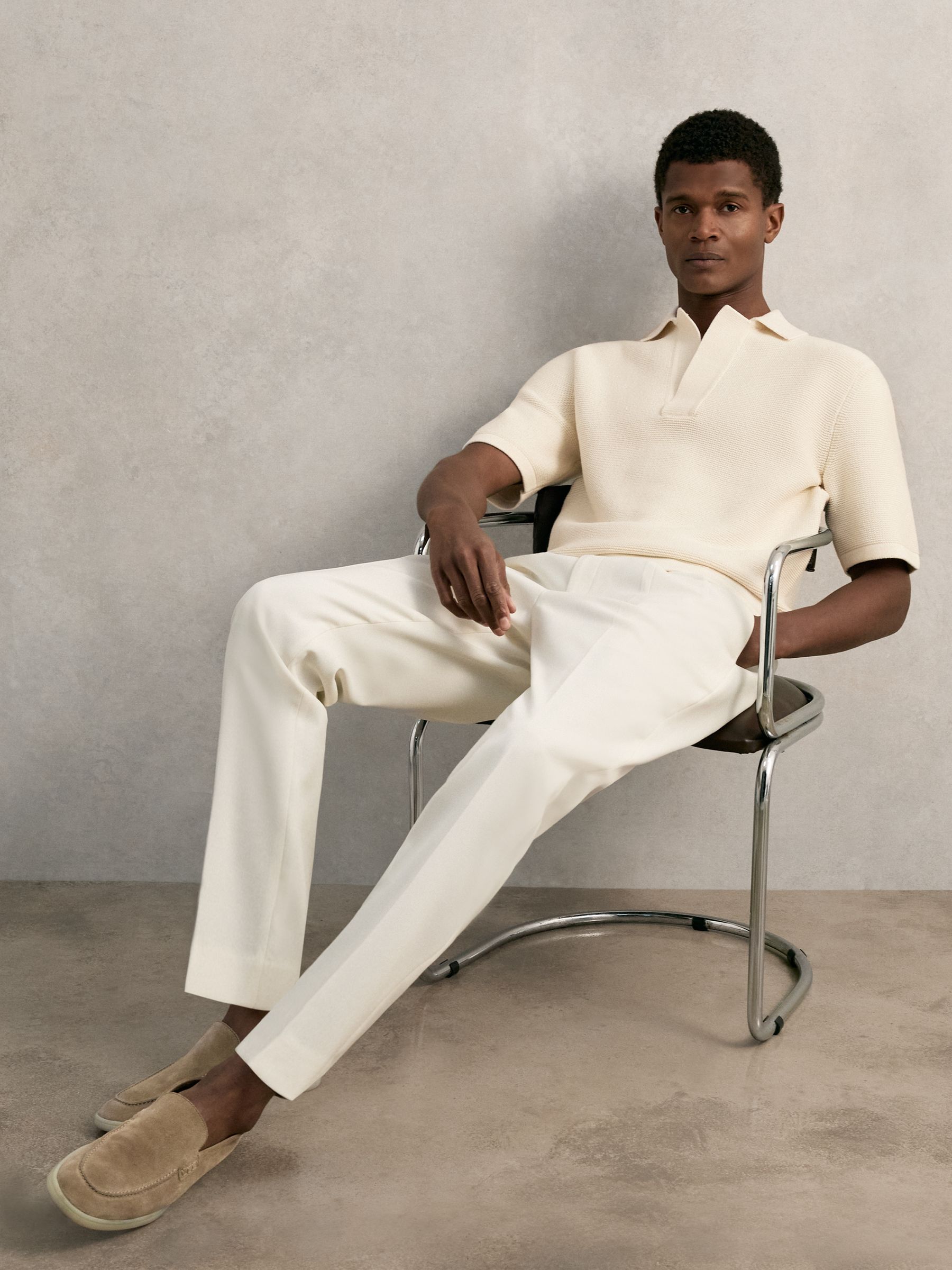 Oversize Textured Polo Shirt Cotton-Blend in Off White - Image 7 of 8
