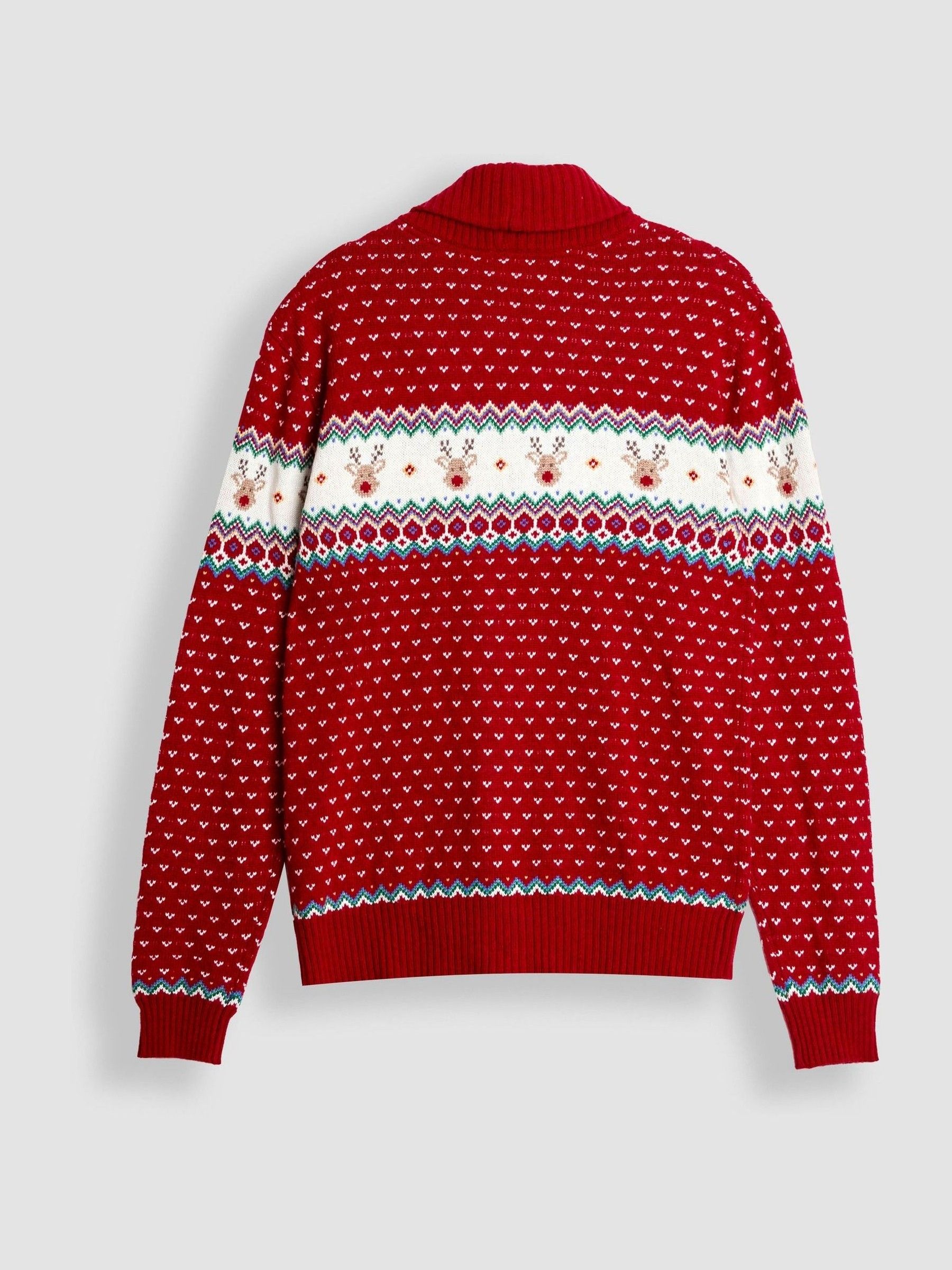 Red Men's Reindeer Fairisle Knitted Cardigan - Image 2 of 3