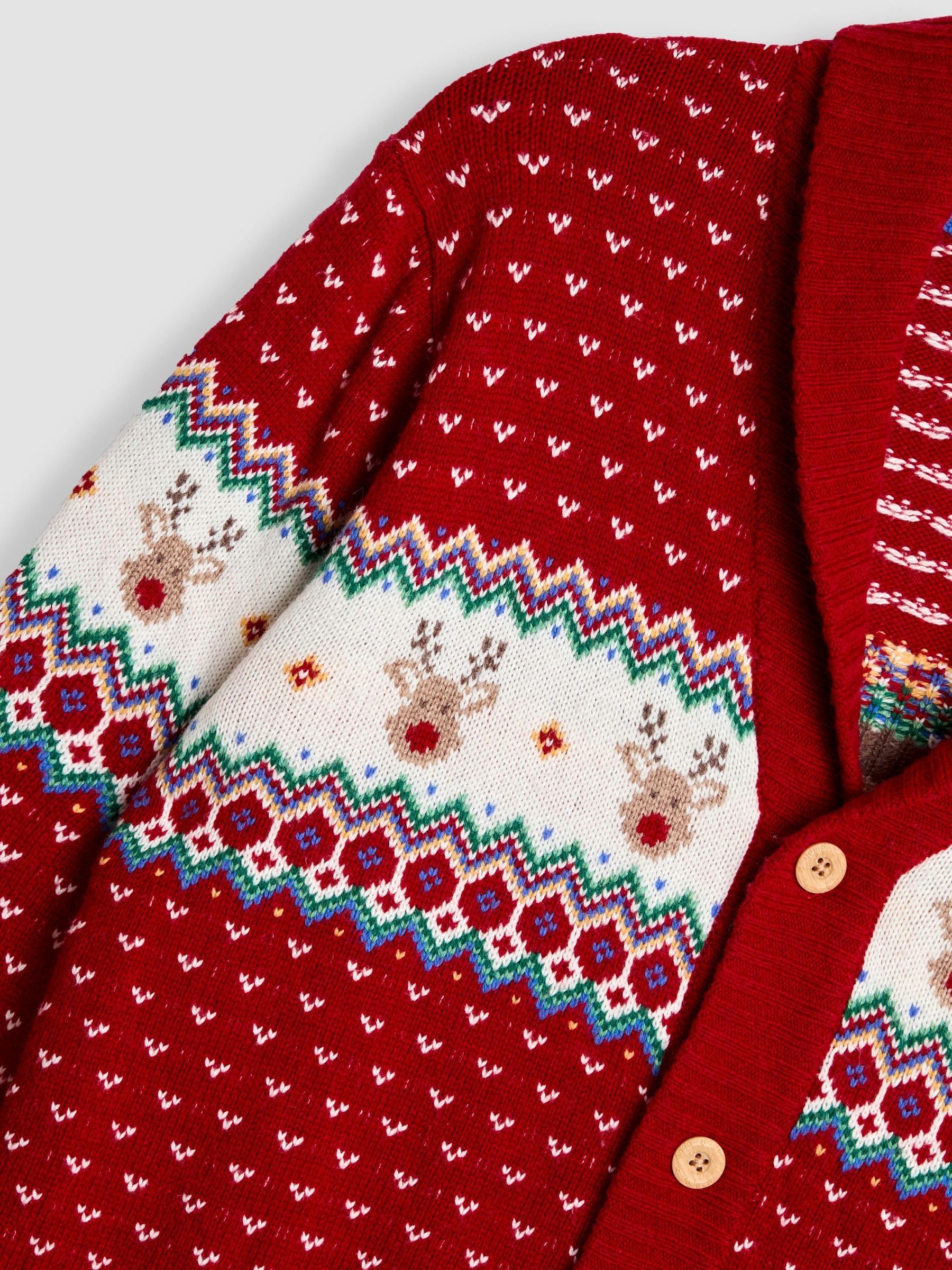 Red Men's Reindeer Fairisle Knitted Cardigan - Image 3 of 3