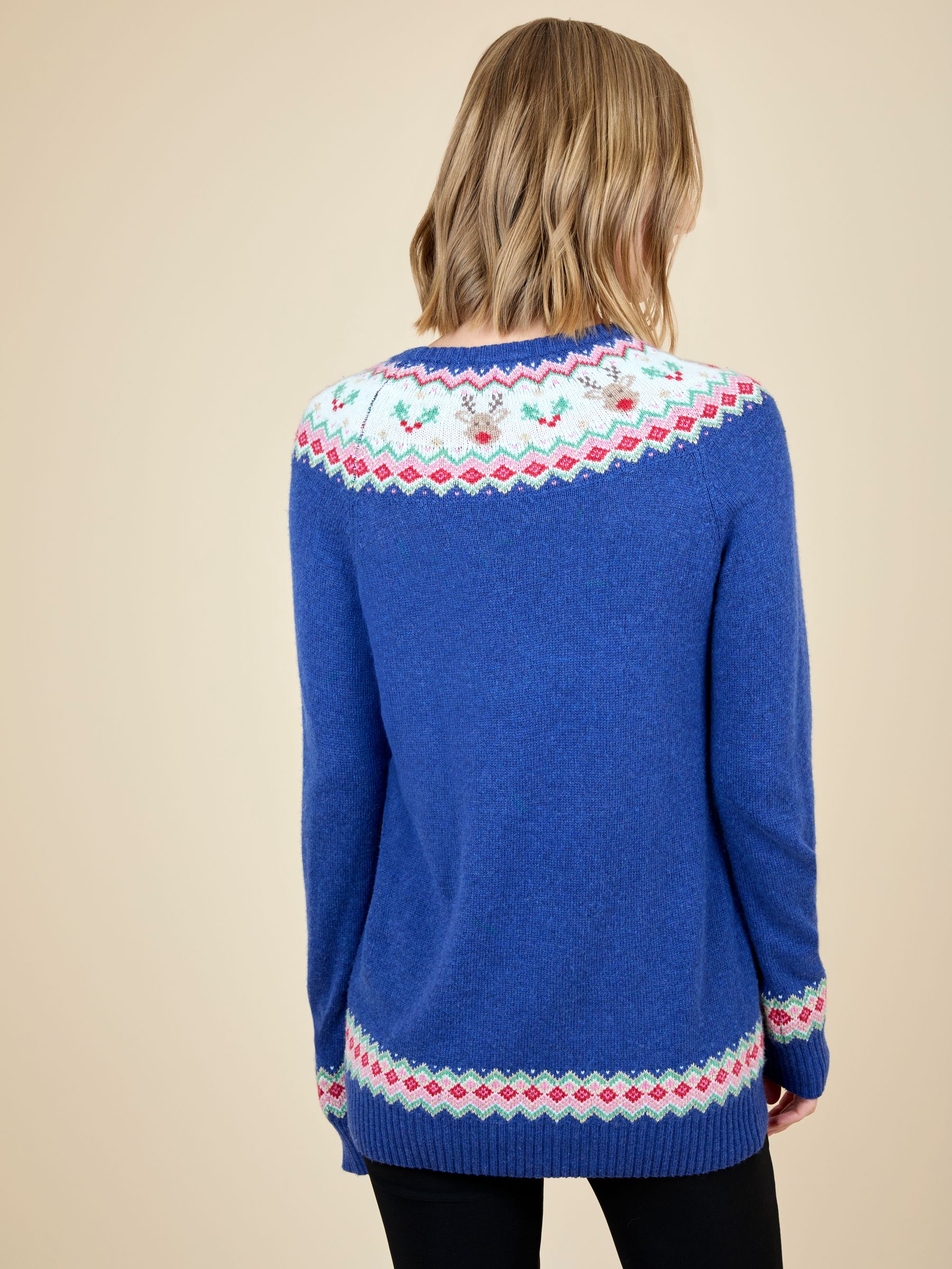 Blue Women's Reindeer Fairisle Jumper - Image 2 of 3