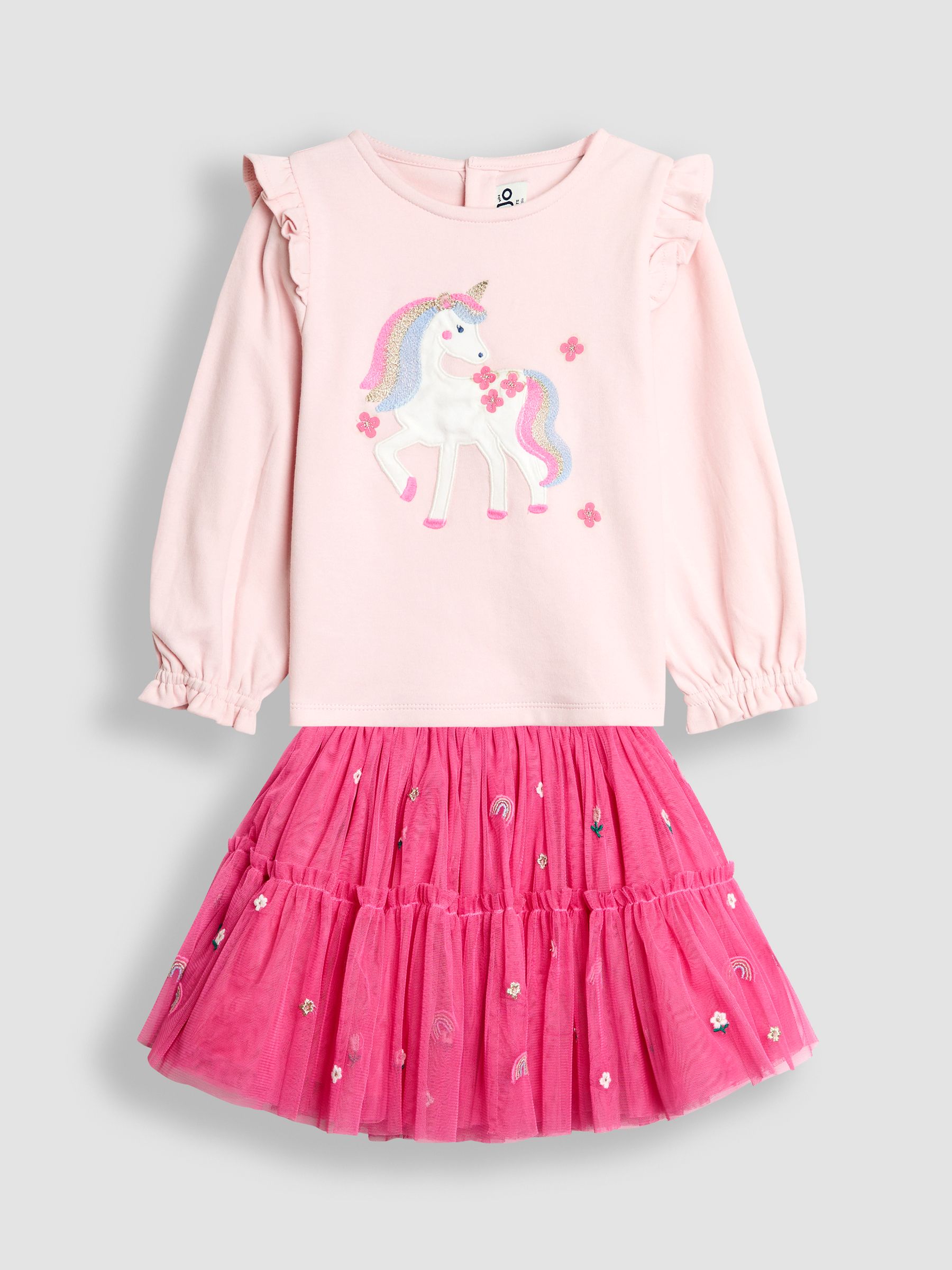 Pink Fairy Frill Sleeve Top & Rainbow Tulle Skirt Set - Image 1 of 7