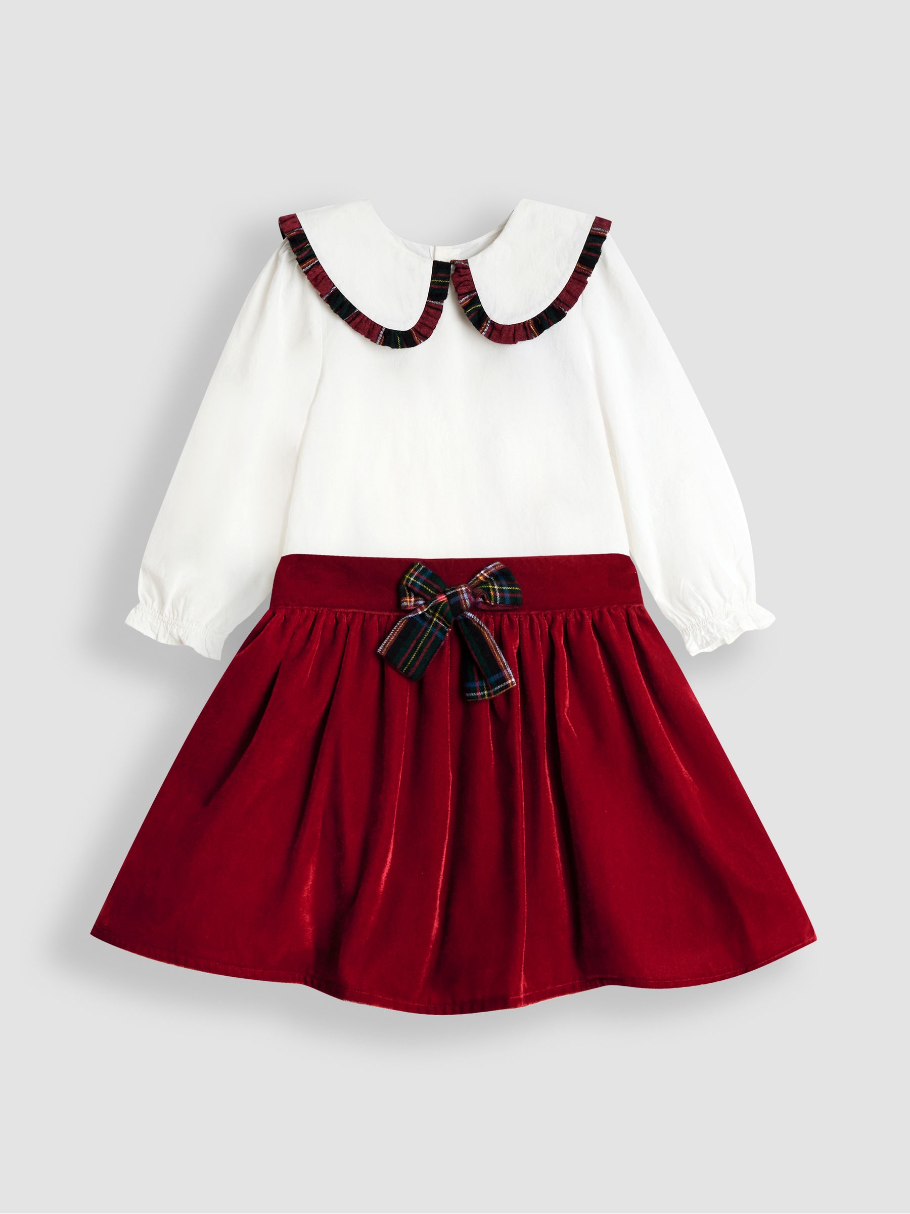 Red Frill Collar Blouse & Velvet Skirt Set - Image 1 of 7