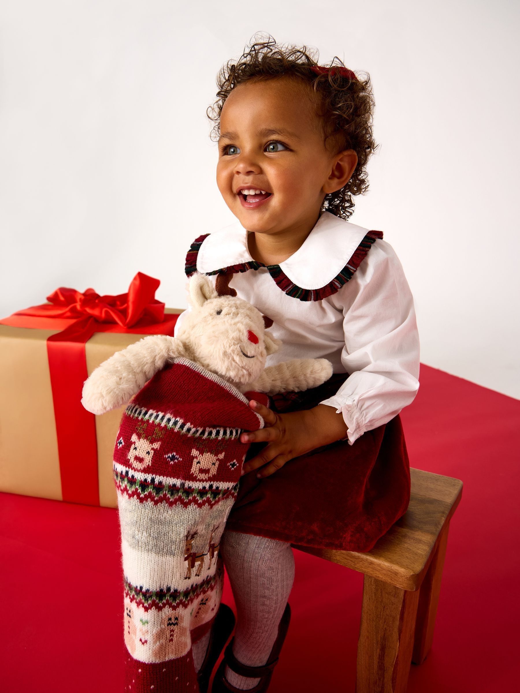 Red Frill Collar Blouse & Velvet Skirt Set - Image 3 of 3