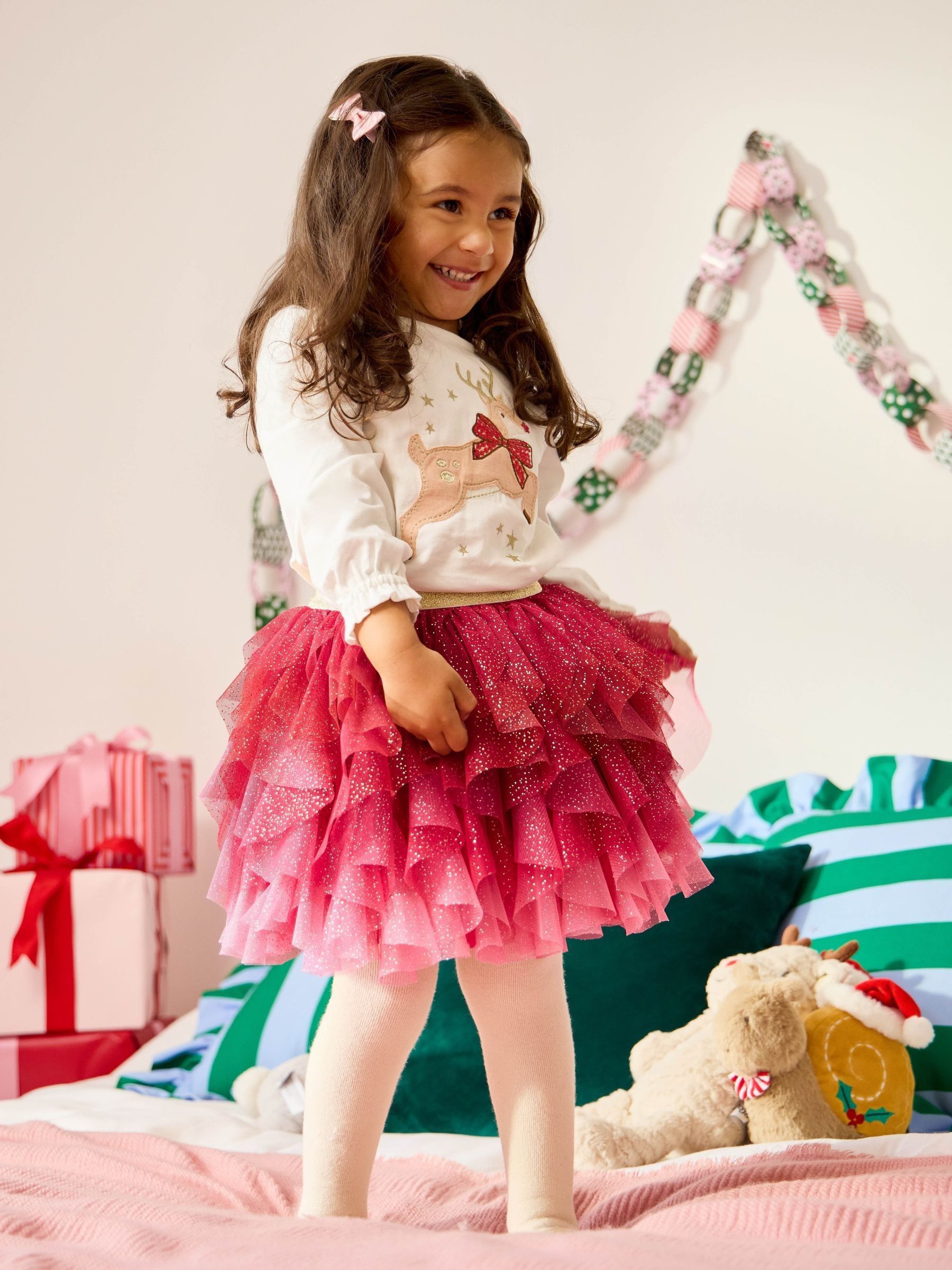 Pink Reindeer Top & Tulle Skirt Set - Image 1 of 8