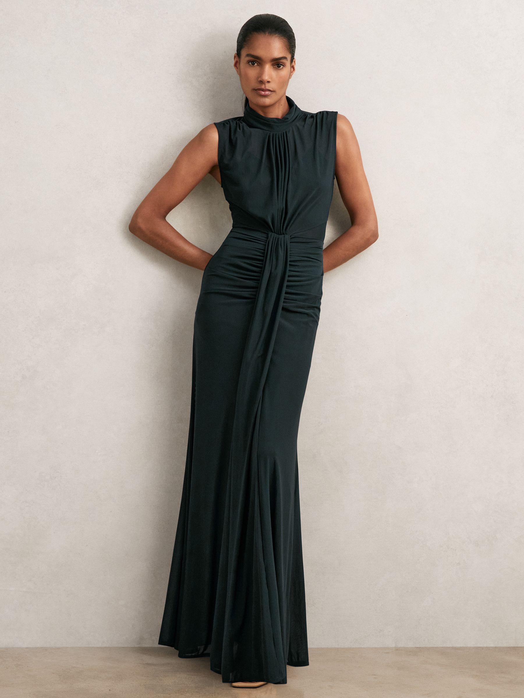 Reiss Sheer Ruched Maxi Dress In Teal REISS Reiss Sheer Ruched Maxi Dress In Teal REISS
