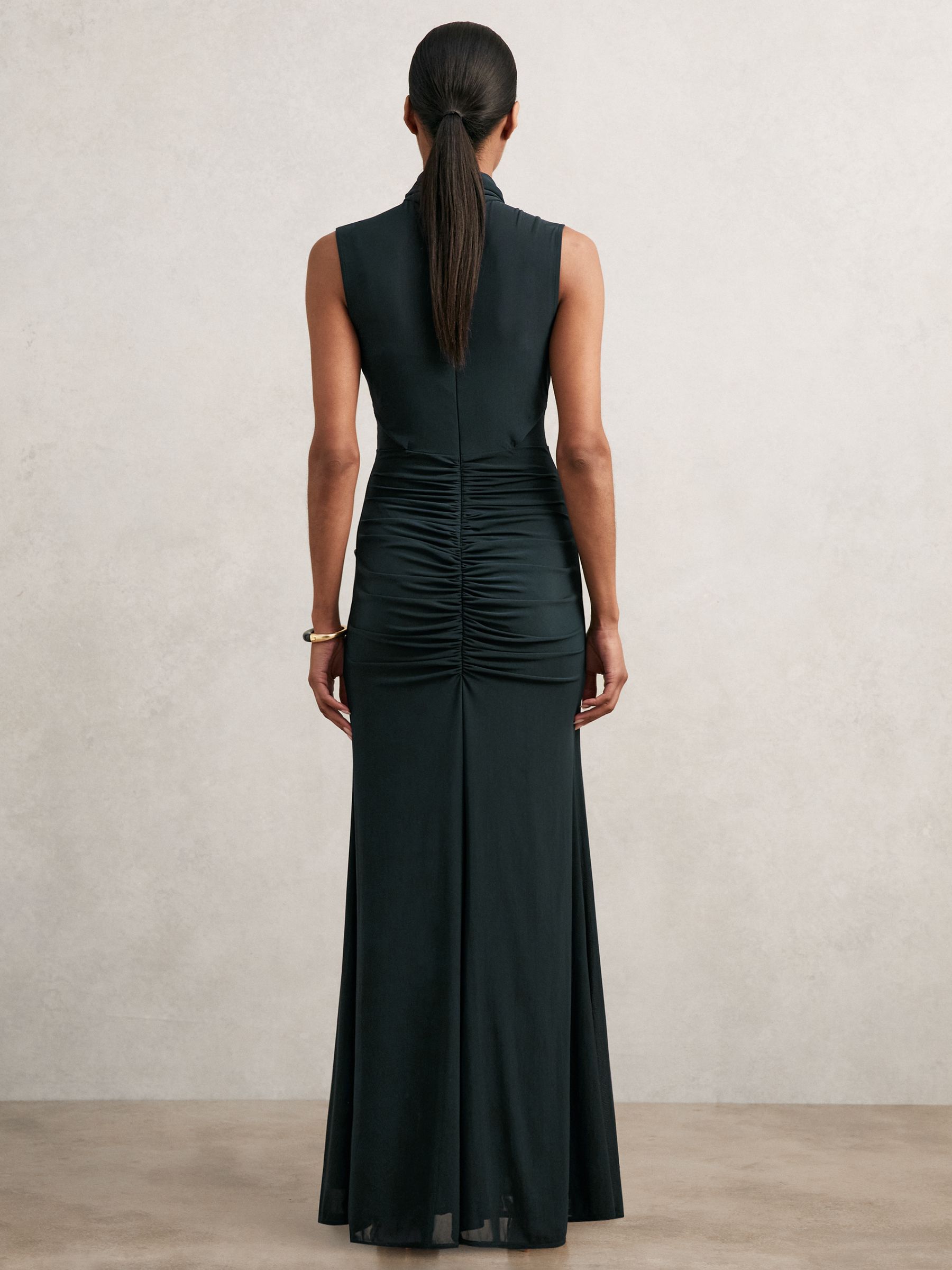 Reiss Sheer Ruched Maxi Dress In Teal REISS Reiss Sheer Ruched Maxi Dress In Teal REISS