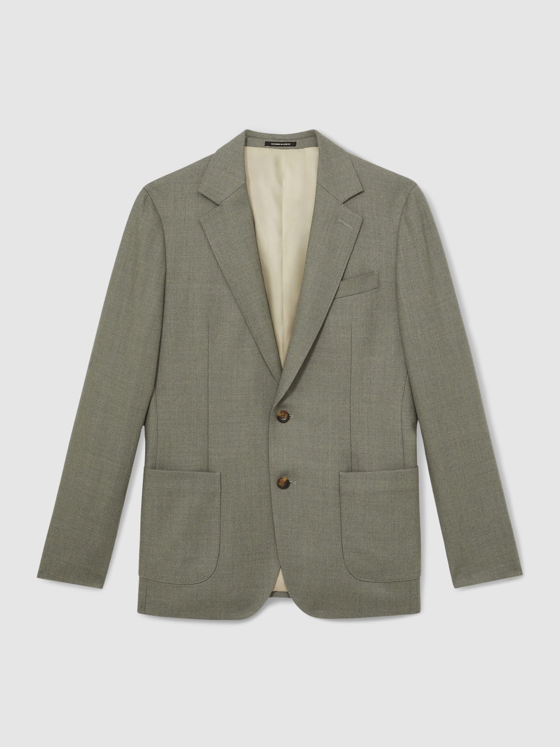 Wool-Blend Single-Breasted Blazer Slim-Fit in Sage Green - Image 2 of 7