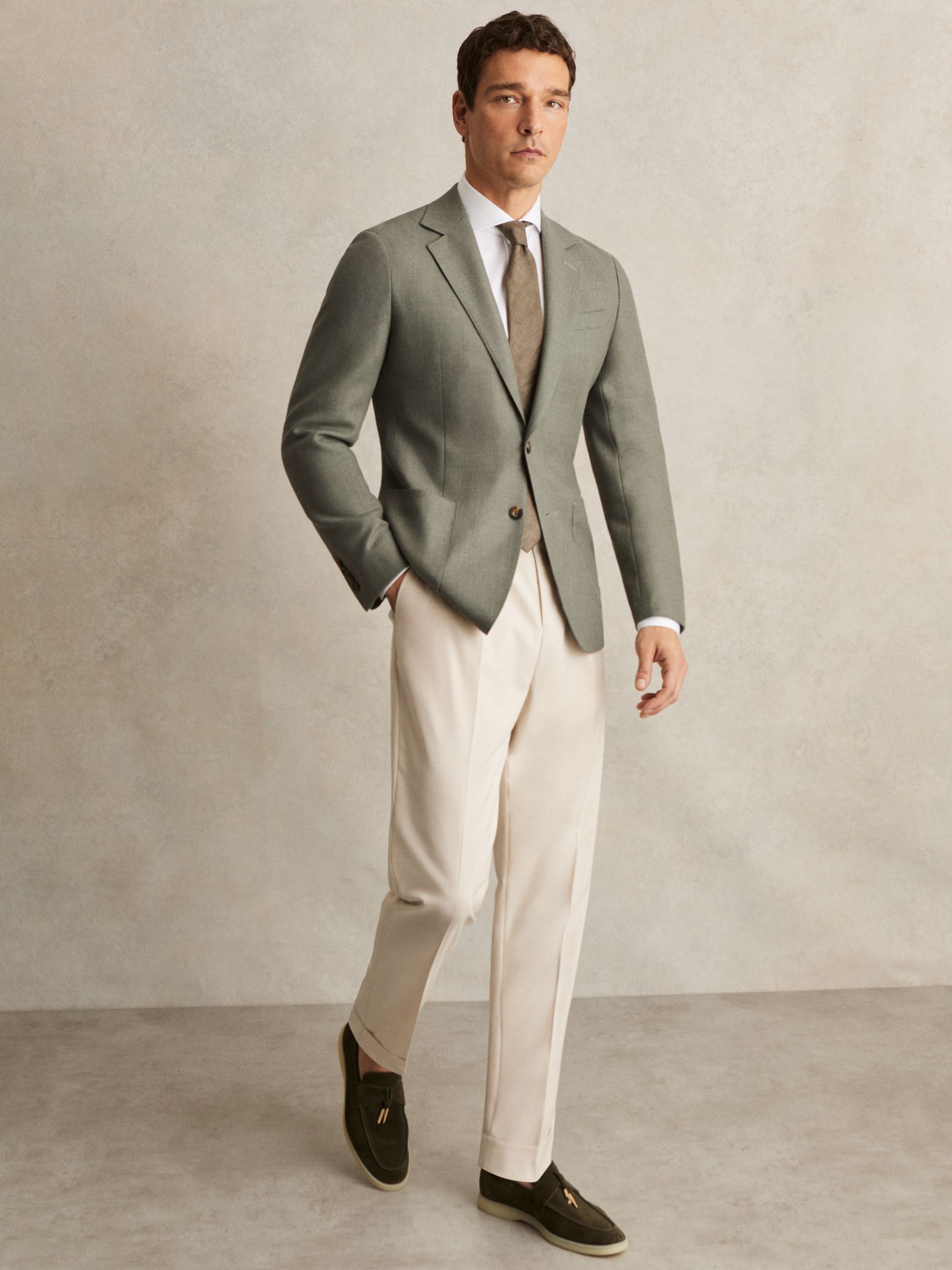 Wool-Blend Single-Breasted Blazer Slim-Fit in Sage Green - Image 3 of 7
