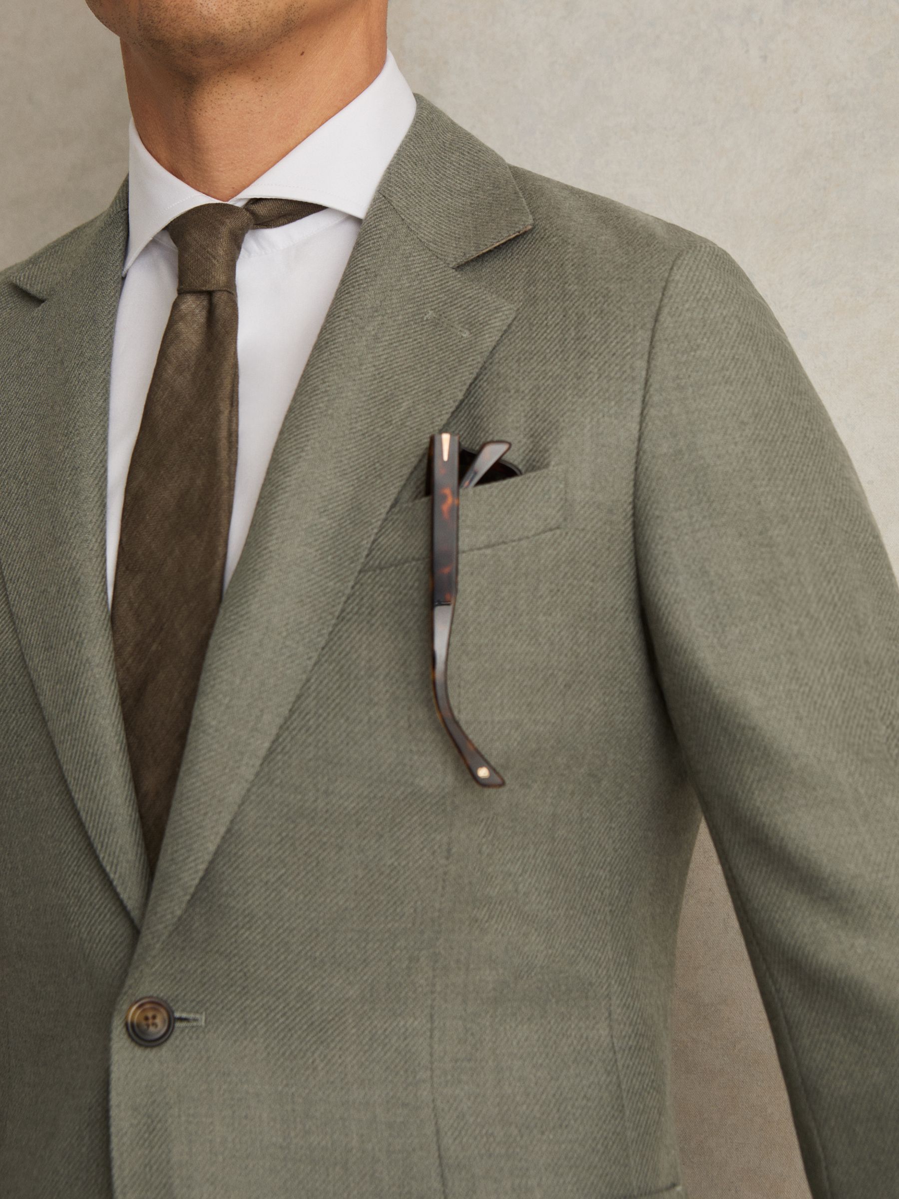 Wool-Blend Single-Breasted Blazer Slim-Fit in Sage Green - Image 4 of 7