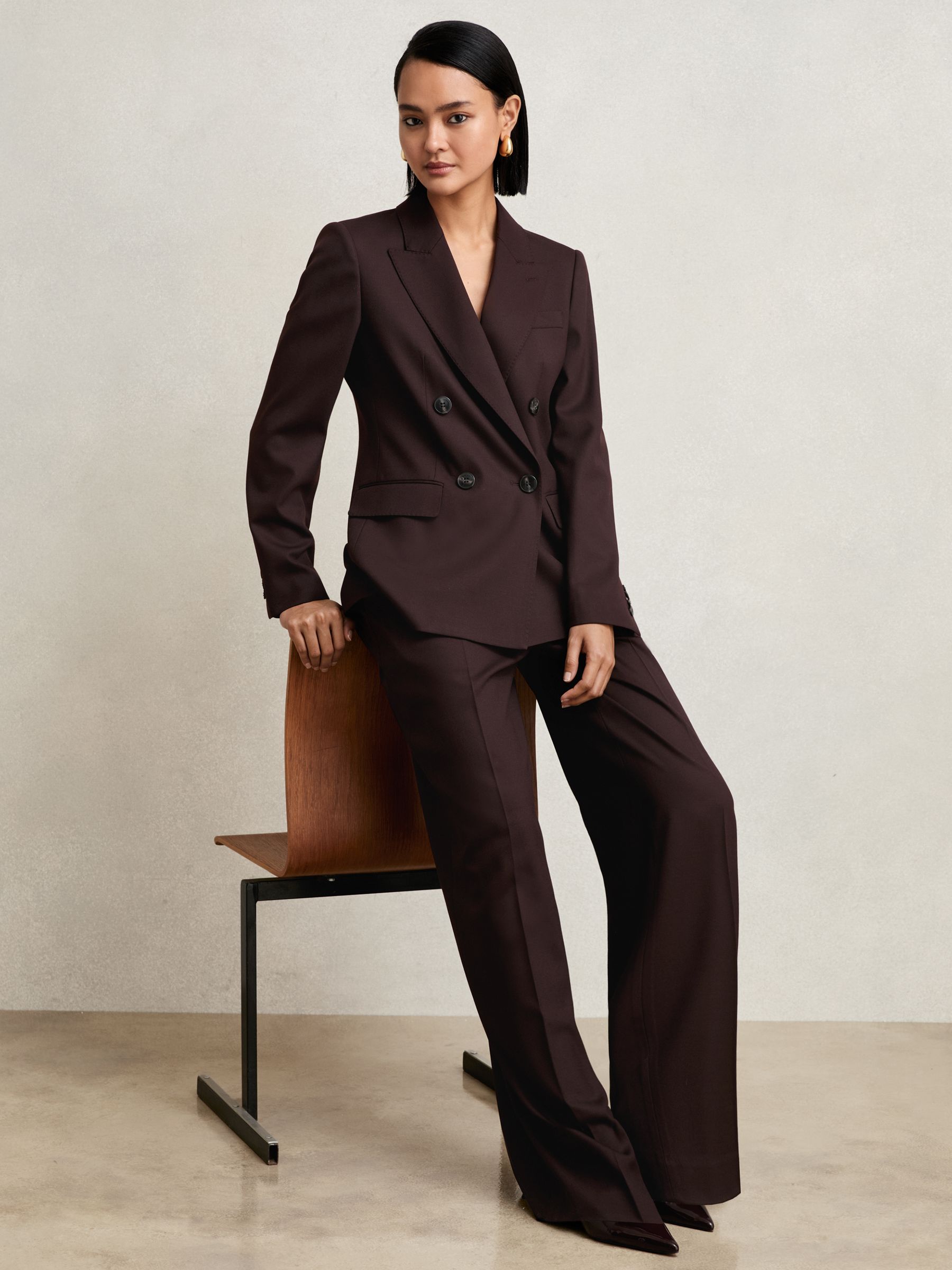 Petite Wool-Blend Wide-Leg Suit Trousers in Aubergine - Image 1 of 7 Petite Wool-Blend Wide-Leg Suit Trousers in Aubergine - Image 1 of 7