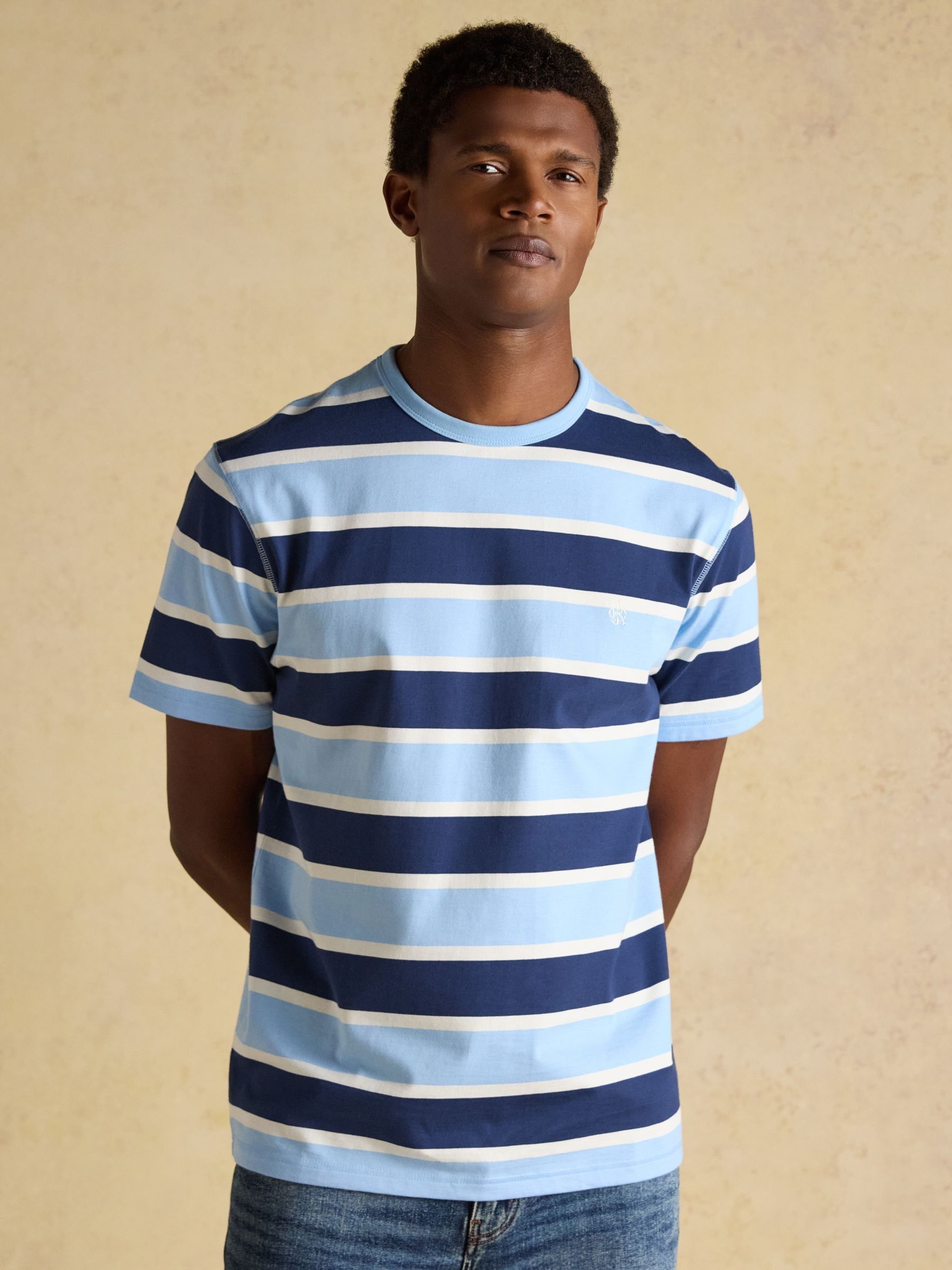 Rugby Club Navy Striped Crew Neck Cotton T-Shirt - Image 1 of 11