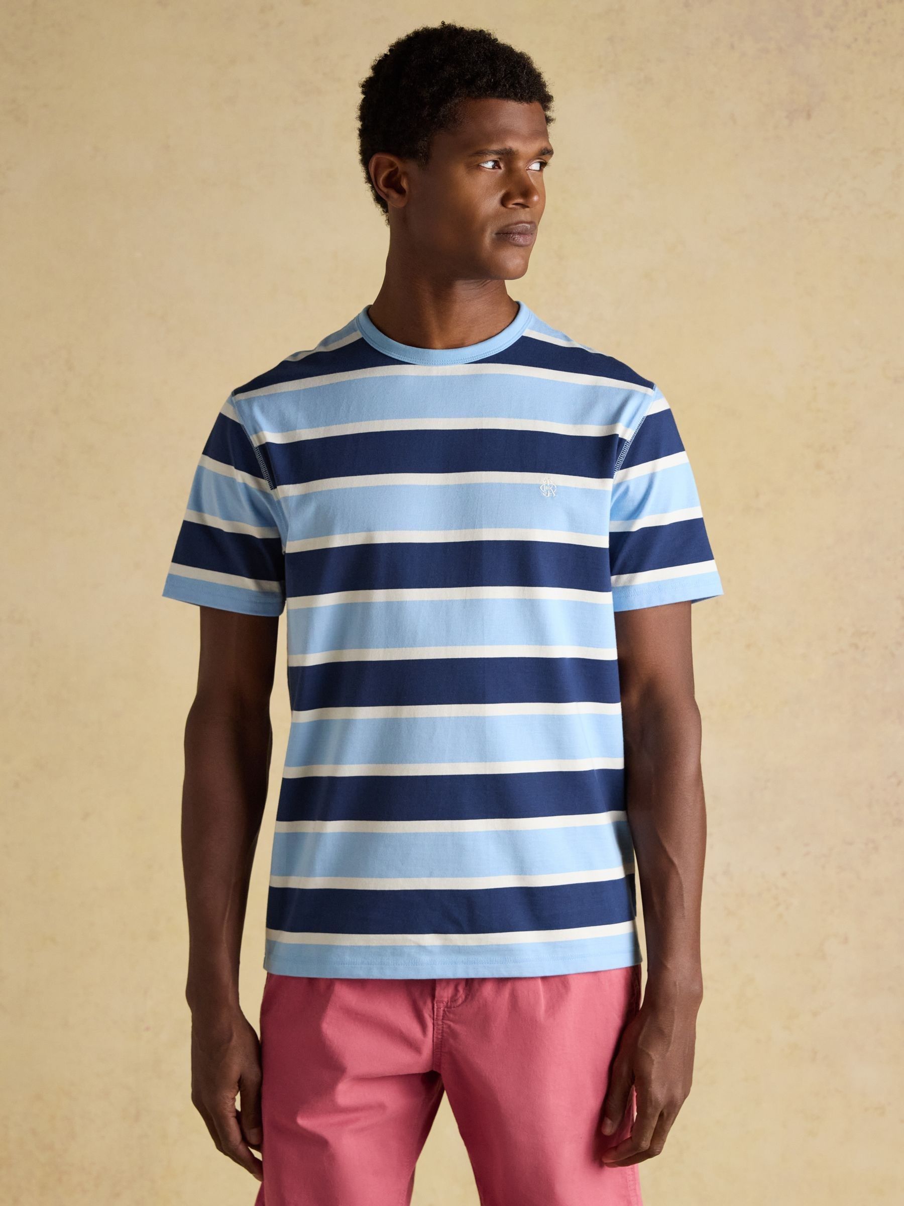 Rugby Club Navy Striped Crew Neck Cotton T-Shirt - Image 9 of 11