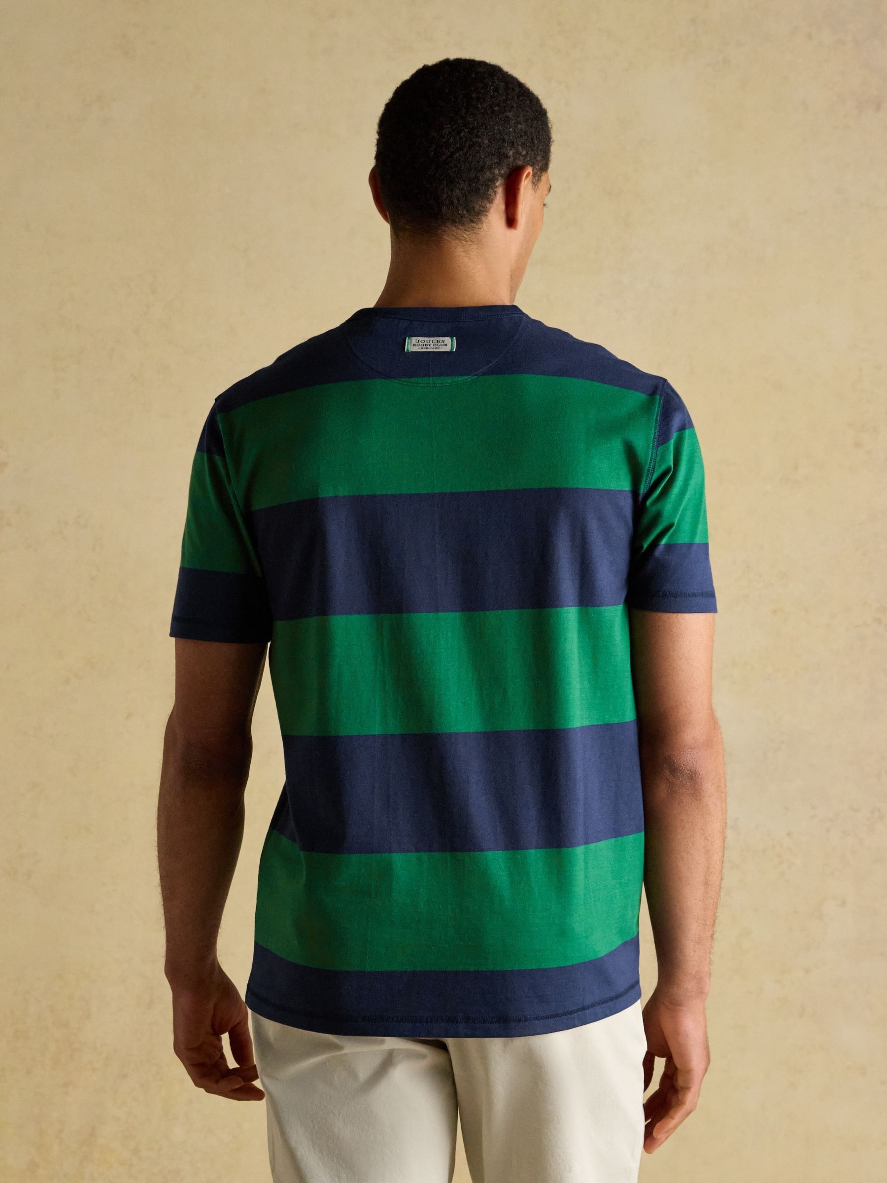 Rugby Club Green & Navy Stripe Crew Neck Cotton T-Shirt - Image 2 of 8