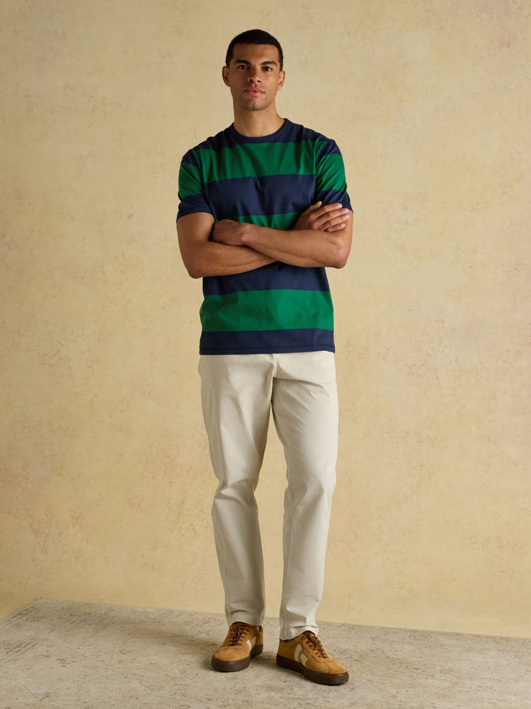 Rugby Club Green & Navy Stripe Crew Neck Cotton T-Shirt - Image 6 of 8