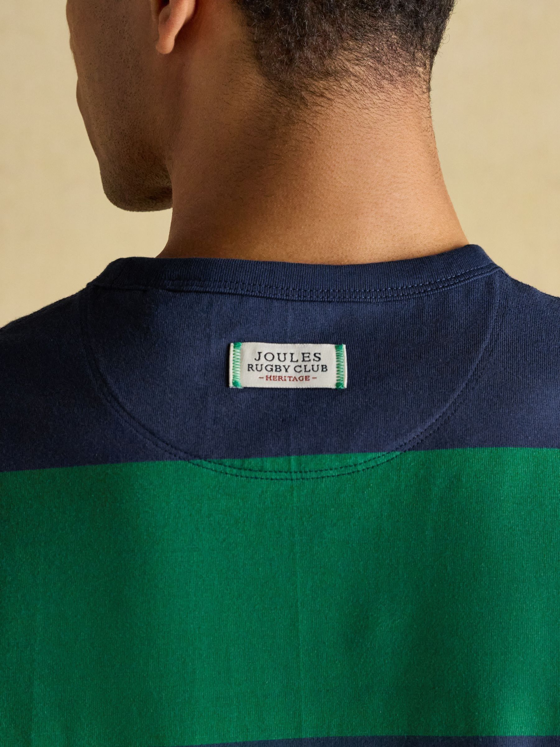 Rugby Club Green & Navy Stripe Crew Neck Cotton T-Shirt - Image 7 of 8