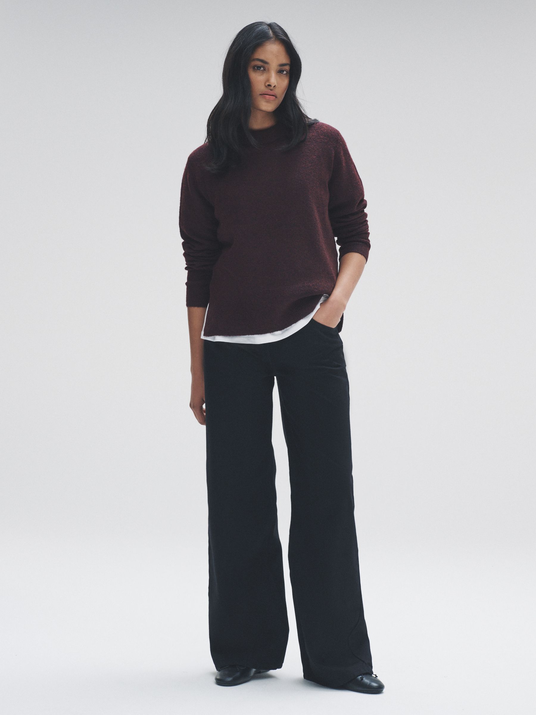 Navy Blue/Burgundy Red/Chocolate Brown 3 Pack Crew Neck Knitted Jumpers with Wool - Image 3 of 6