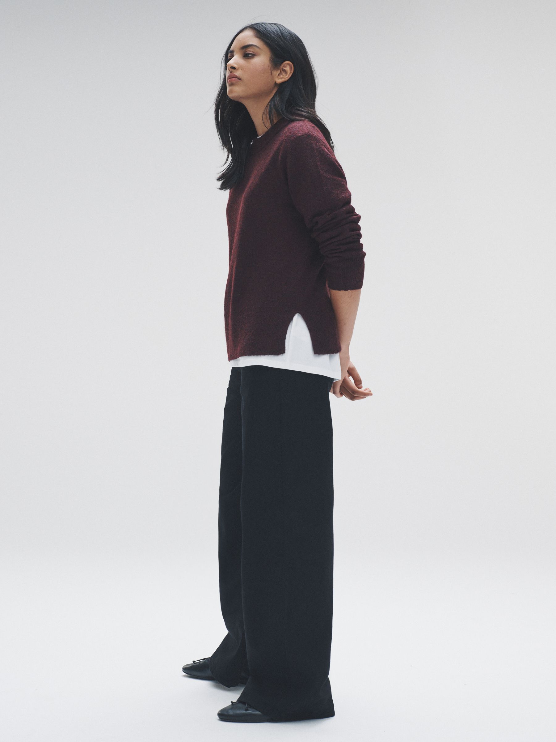 Navy Blue/Burgundy Red/Chocolate Brown 3 Pack Crew Neck Knitted Jumpers with Wool - Image 4 of 6