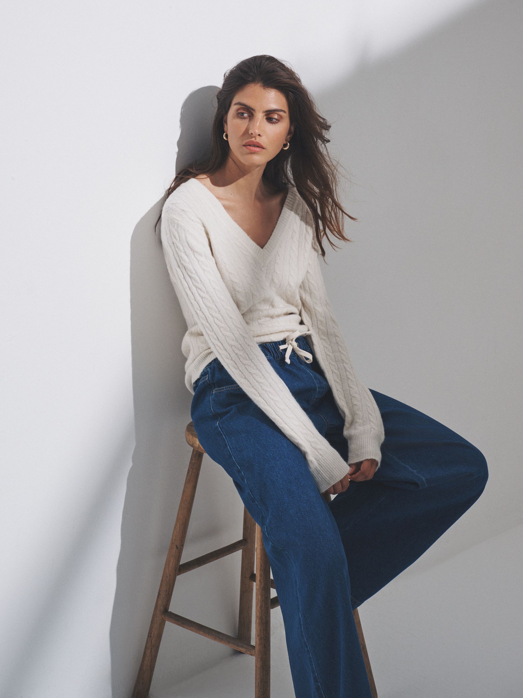 2 Pack Cable Knitted V-Neck Jumpers With Wool - Image 5 of 9