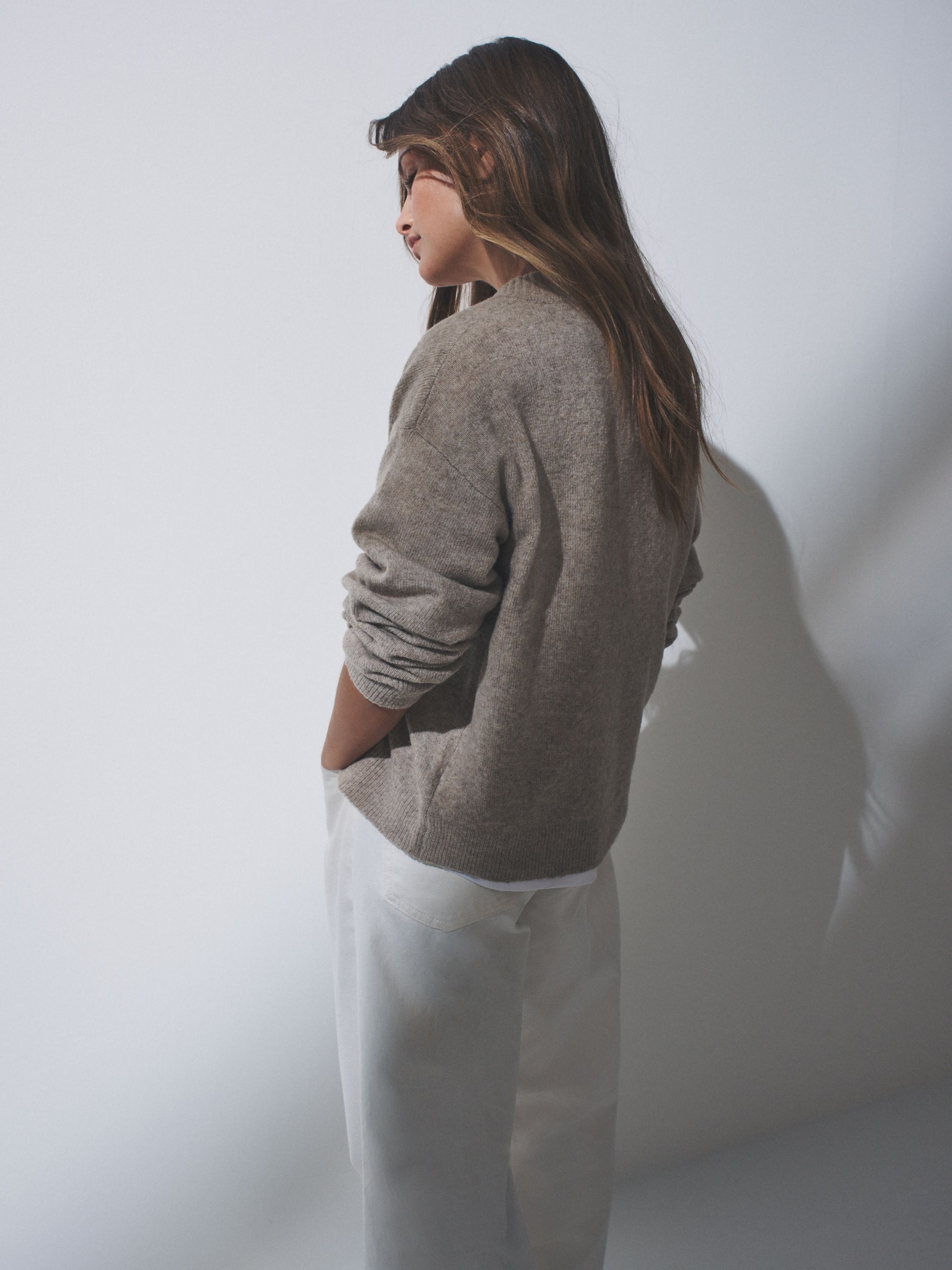 Taupe Brown/Light Pink/ Blue - 3 Pack Knitted V-Neck Jumpers With Wool - Image 5 of 11