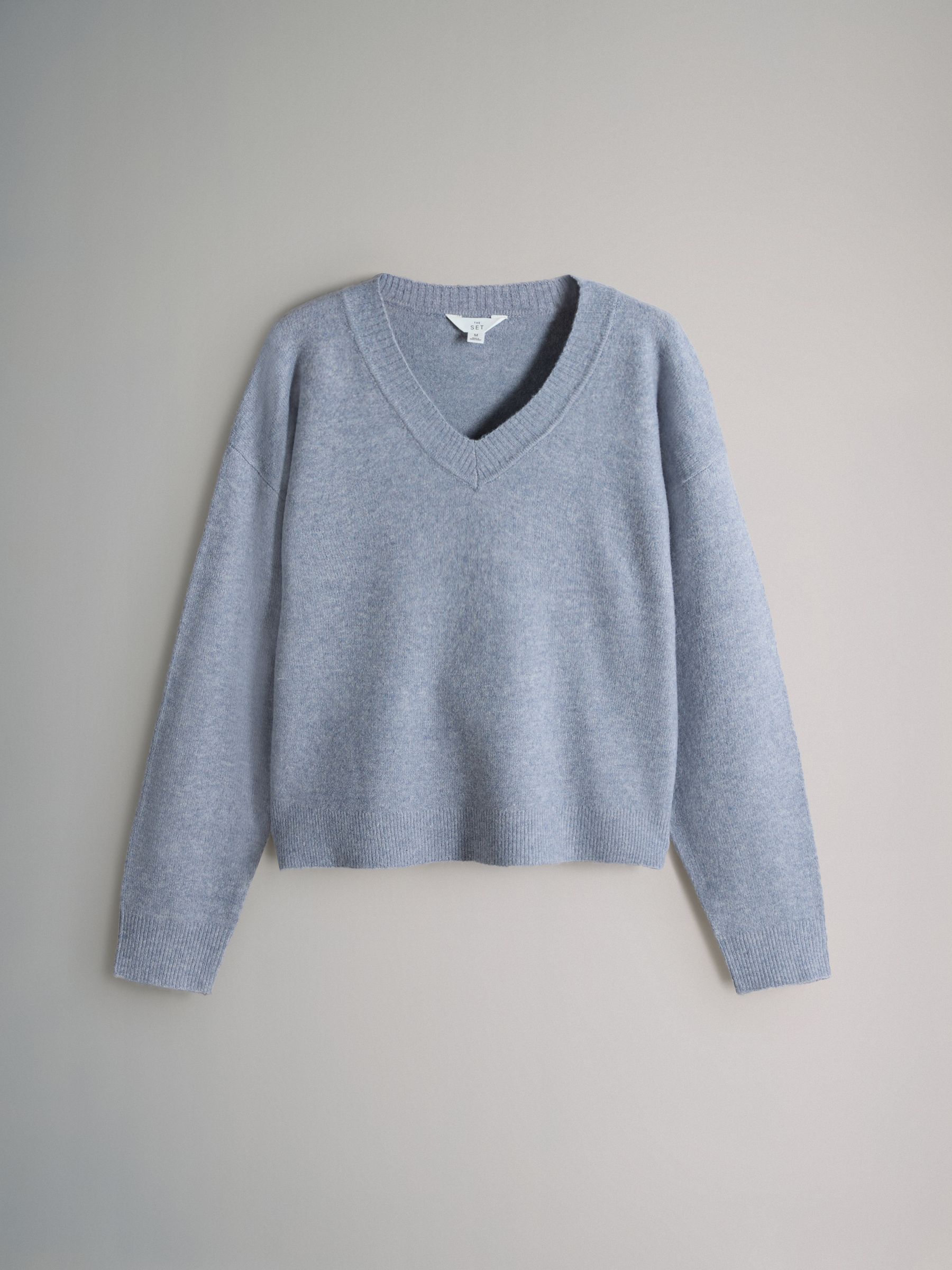 Taupe Brown/Light Pink/ Blue - 3 Pack Knitted V-Neck Jumpers With Wool - Image 7 of 11