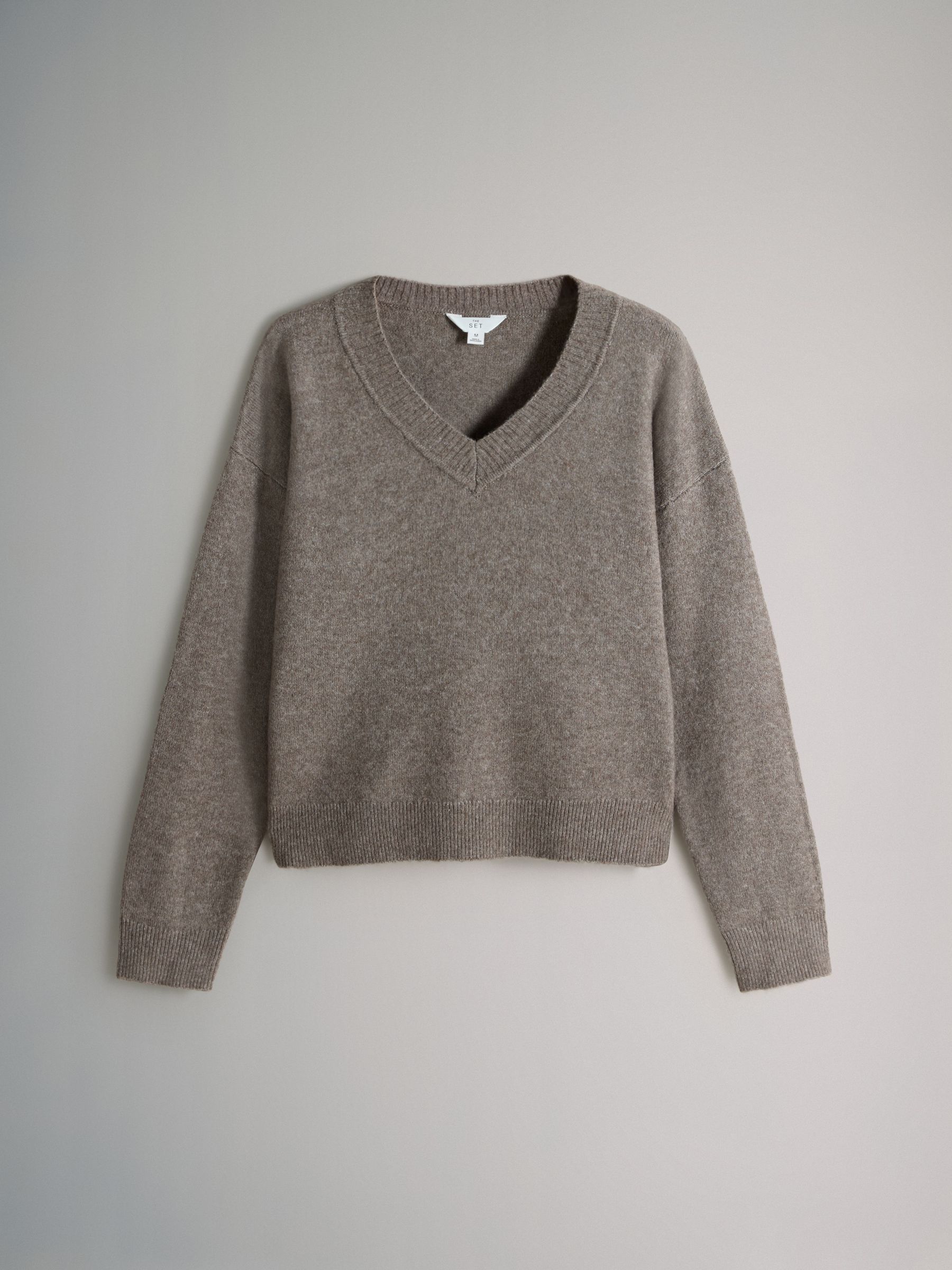 Taupe Brown/Light Pink/ Blue - 3 Pack Knitted V-Neck Jumpers With Wool - Image 8 of 11