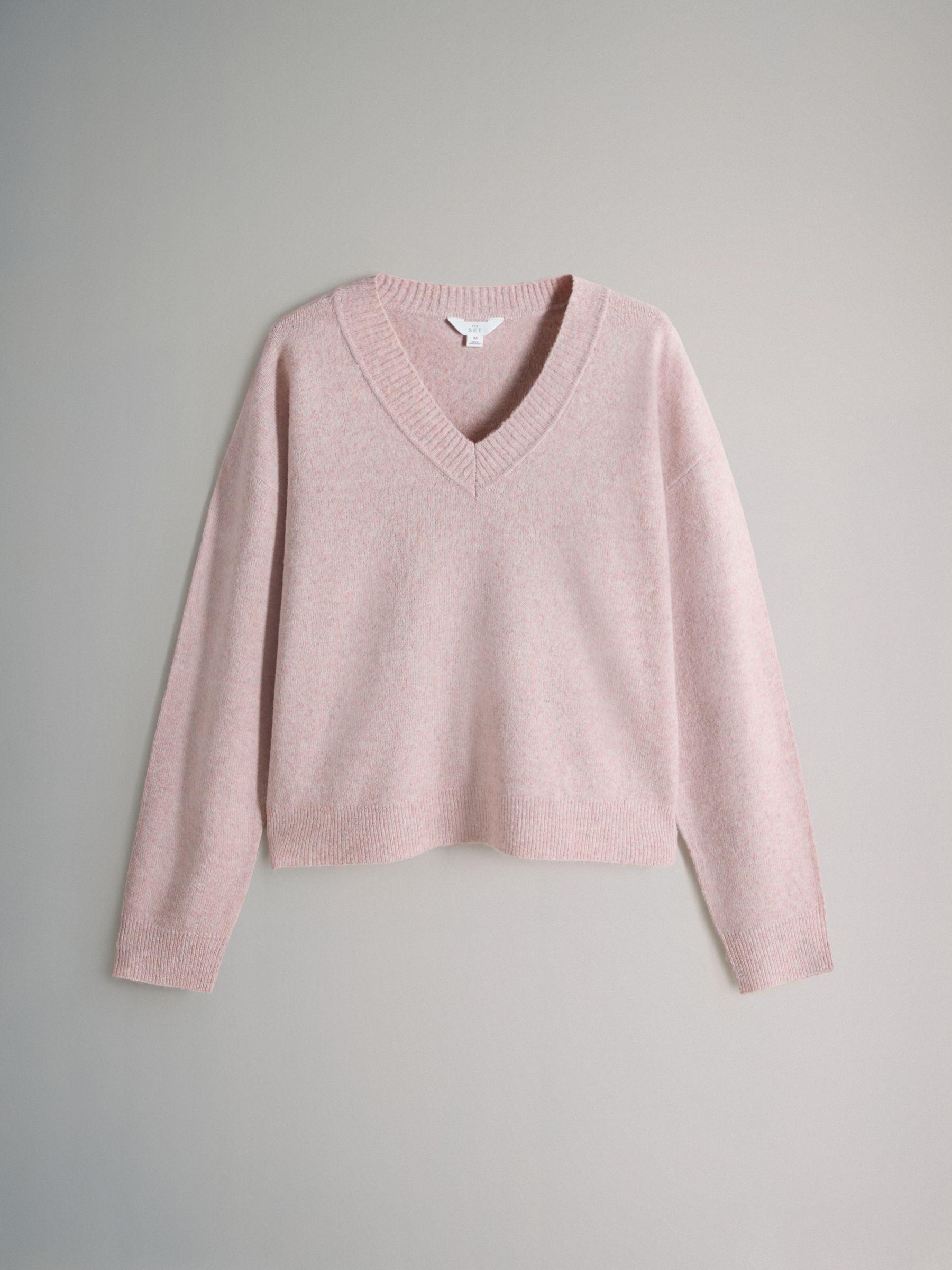 Taupe Brown/Light Pink/ Blue - 3 Pack Knitted V-Neck Jumpers With Wool - Image 9 of 11