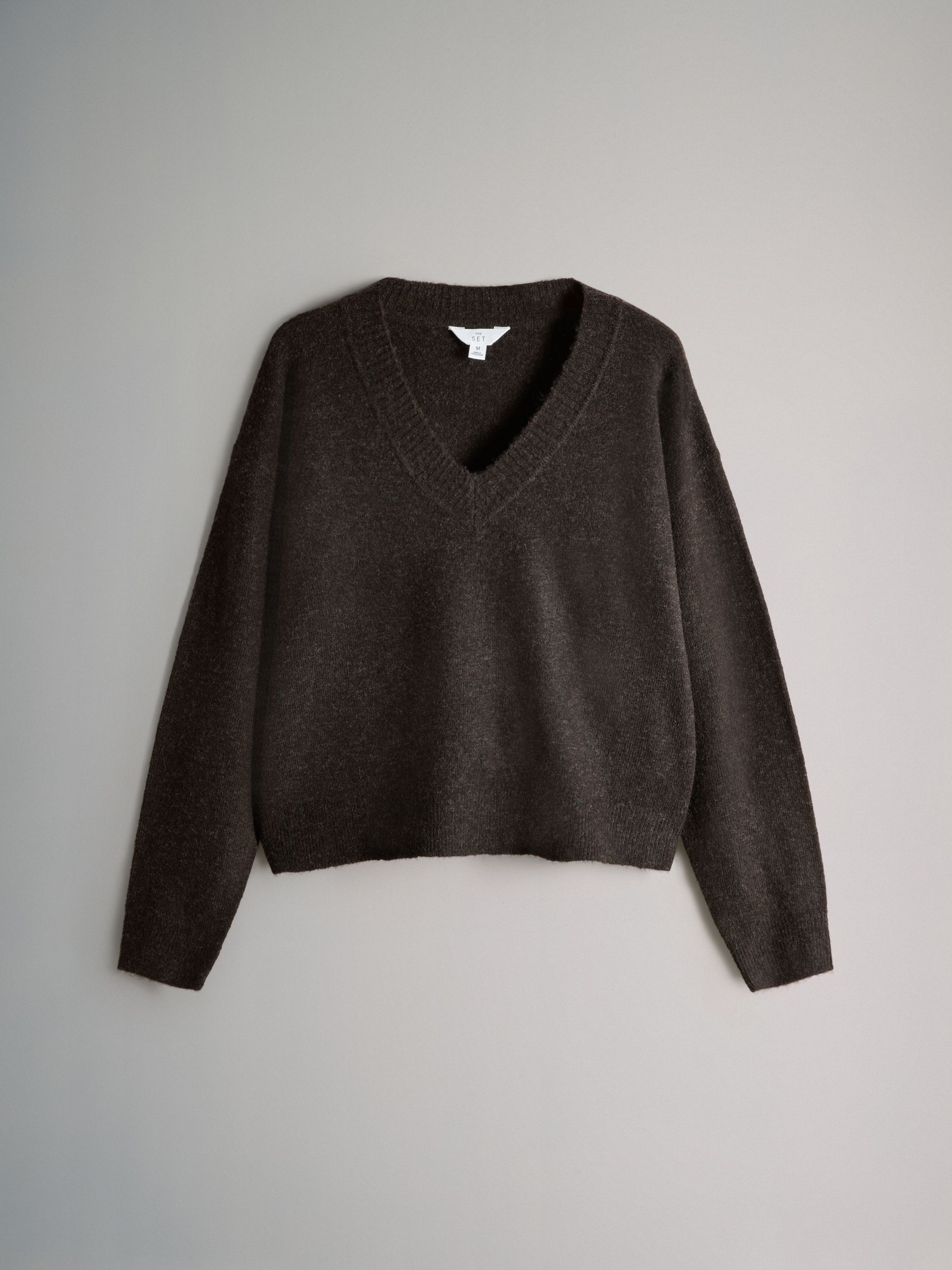 Black/Chocolate Brown/Cream - 3 Pack Knitted V-Neck Jumpers With Wool - Image 3 of 6