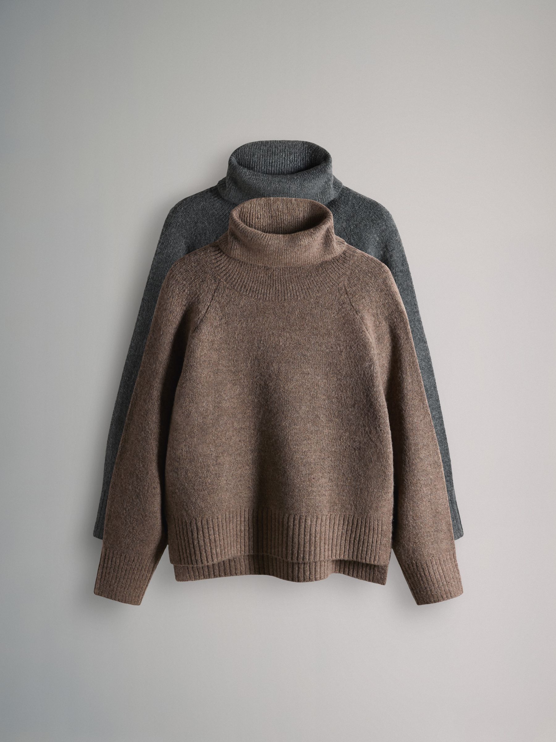 Brown Marl/Charcoal Grey Marl 2 Pack Knitted Roll Neck Jumpers - Image 1 of 5