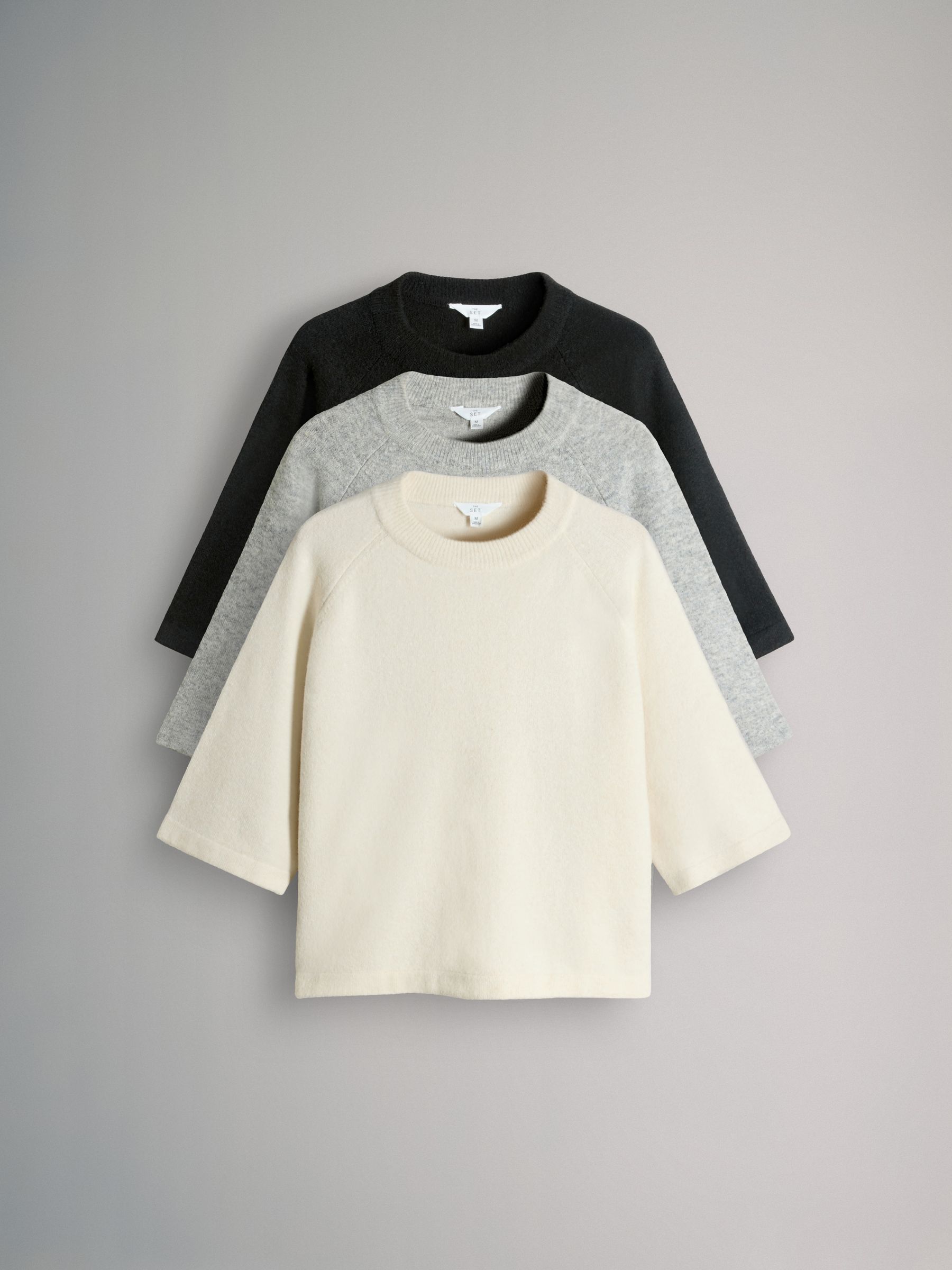Black/Grey Marl/Cream - 3 Pack Knitted T-Shirt With Wool - Image 2 of 11